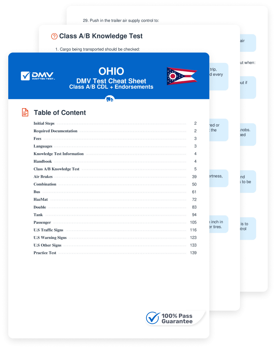 2025 Ohio DMV CDL Permit Test Cheat Sheet 99 Pass Rate 