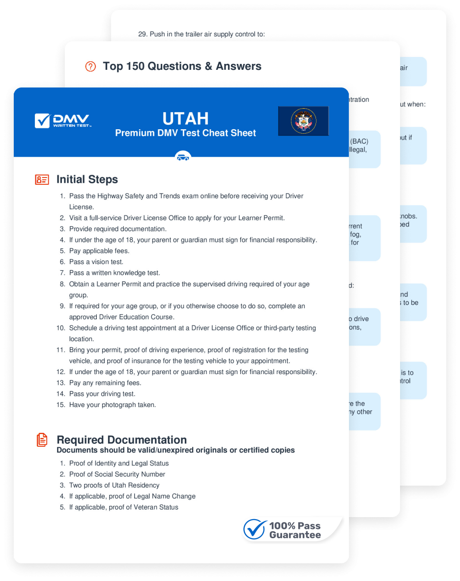 2025 Utah DMV Permit Test Cheat Sheet 99 Pass Rate 