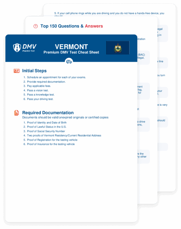 2025 Vermont DMV Test Cheat Sheet 99 Pass Rate 