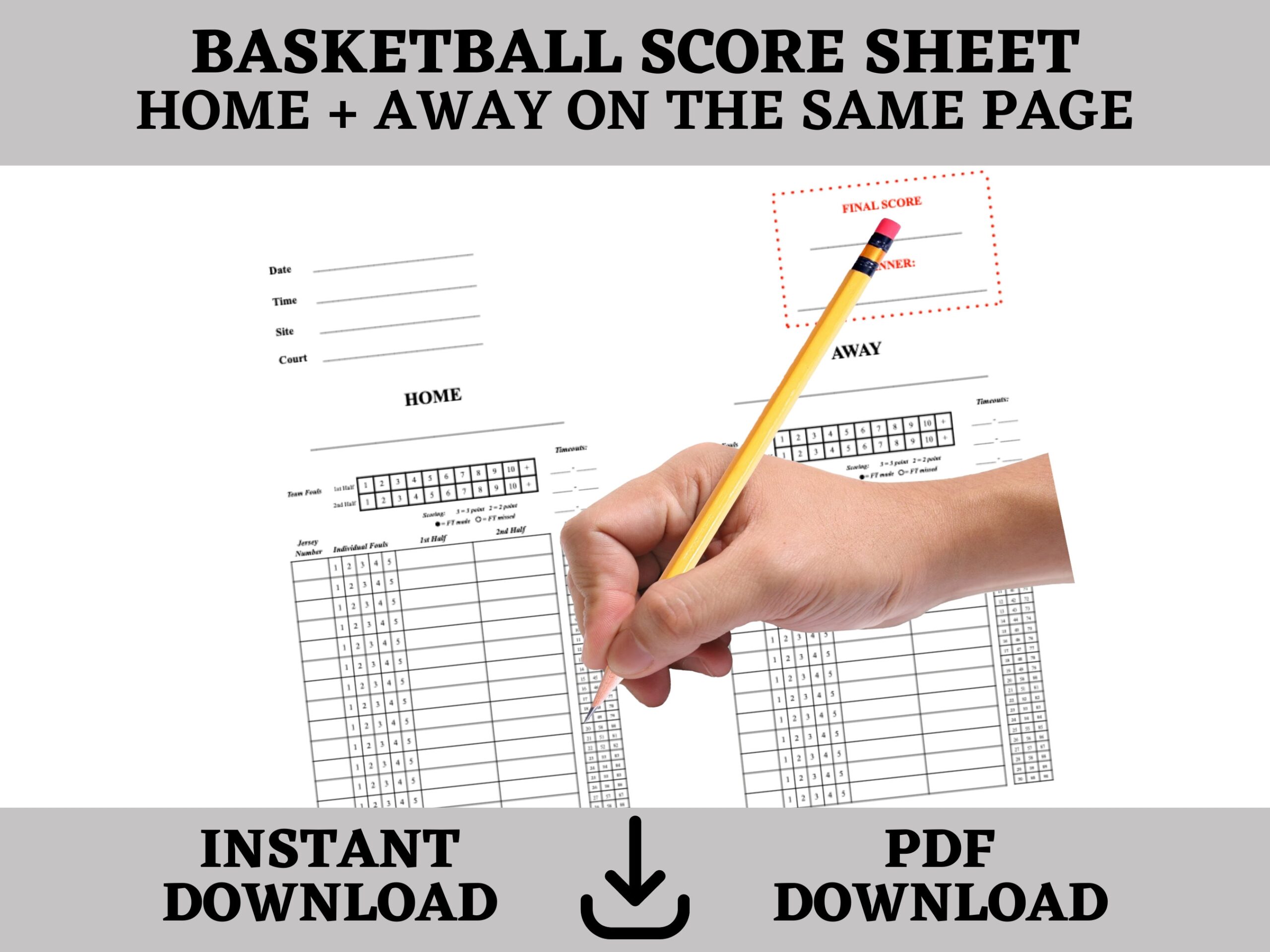 Basketball Score Sheet Digital Download Instant Download Basketball Score Sheet Digital Download Instant Download