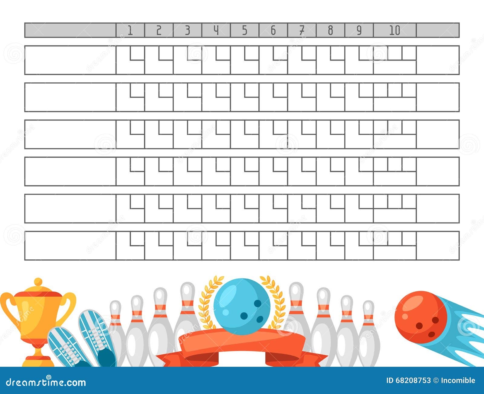 Bowling Score Sheet Blank Template Scoreboard With Game Objects Bowling Score Sheet Blank Template Scoreboard With Game Objects