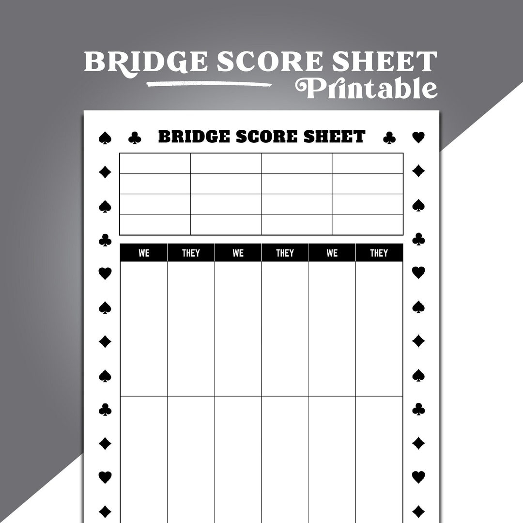 Bridge Game Score Sheet Contract Bridge Scoring Chicago Bridge Scoring Bridge Score Sheet Printable Bridge Score Pads To Print Out Etsy