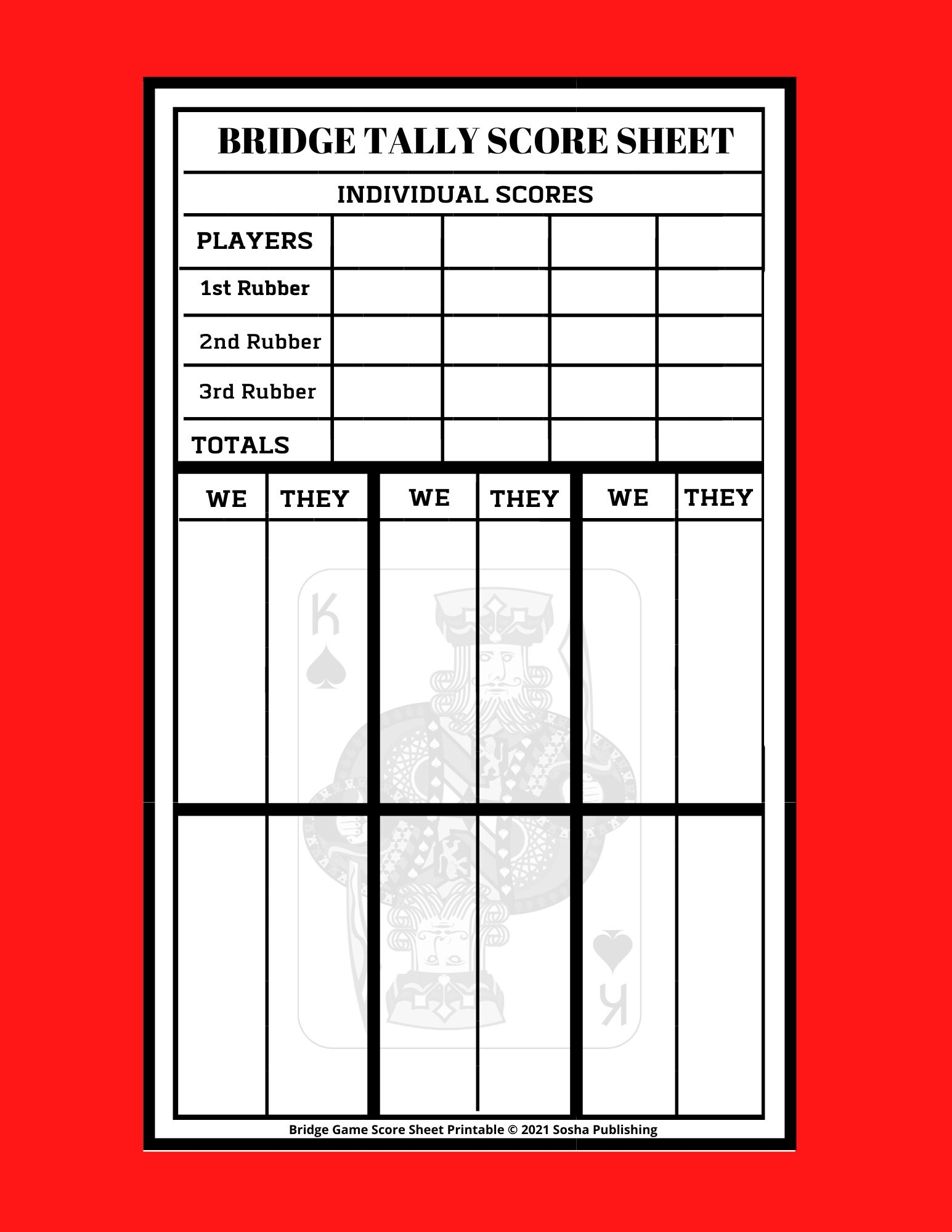 Bridge Game Score Sheets Printable Bridge Score Pad Bridge Score 