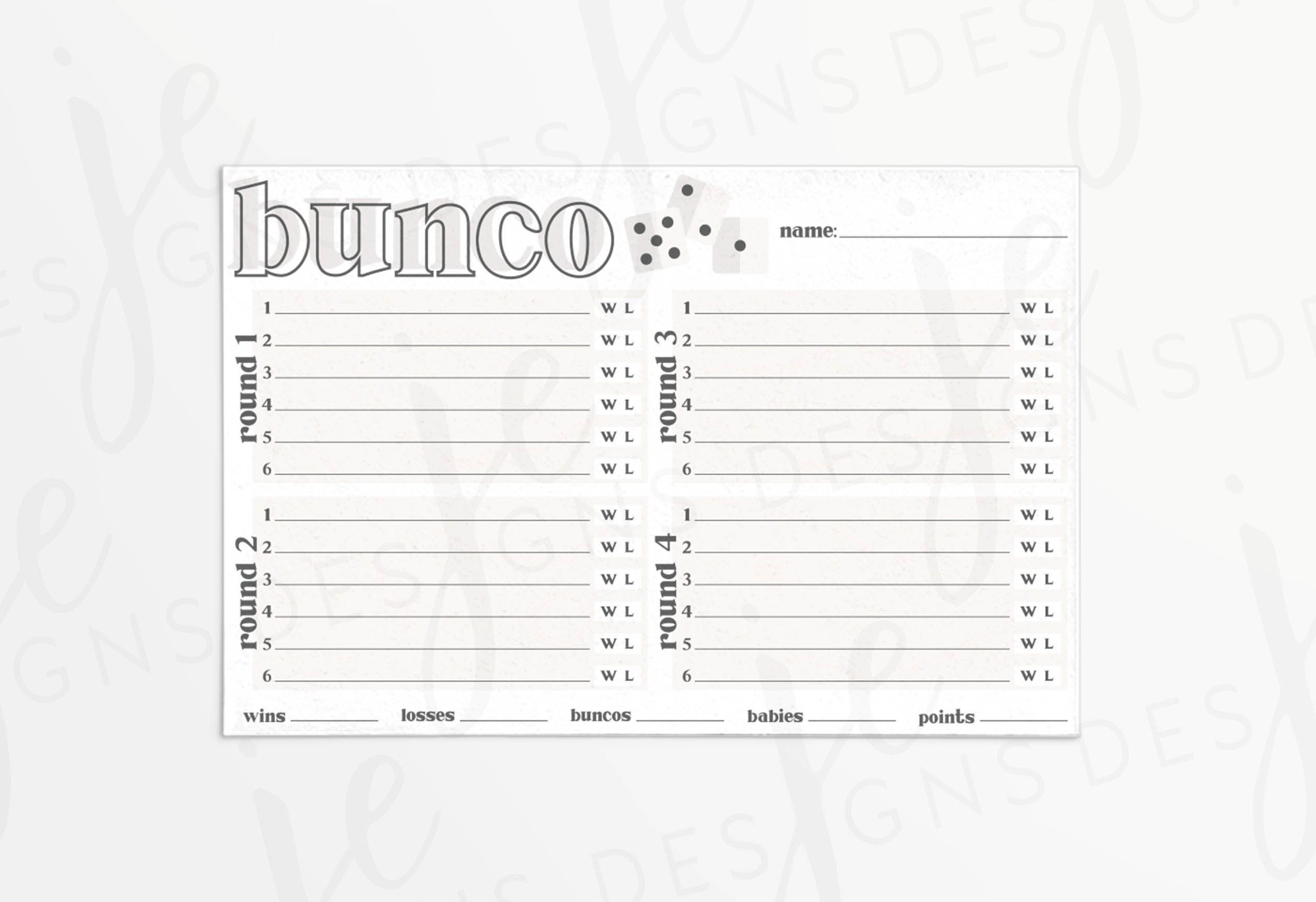 Bunco Score Card Printable Basic Score Sheet Instant Download Etsy