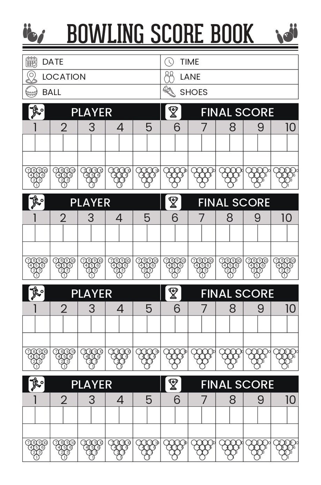 Buy Bowling Score Sheet Bowling Log Game Tracker Bowling Score Printable Bowling Team League Spare Tracker Bowling Score Sheet Template Online 
