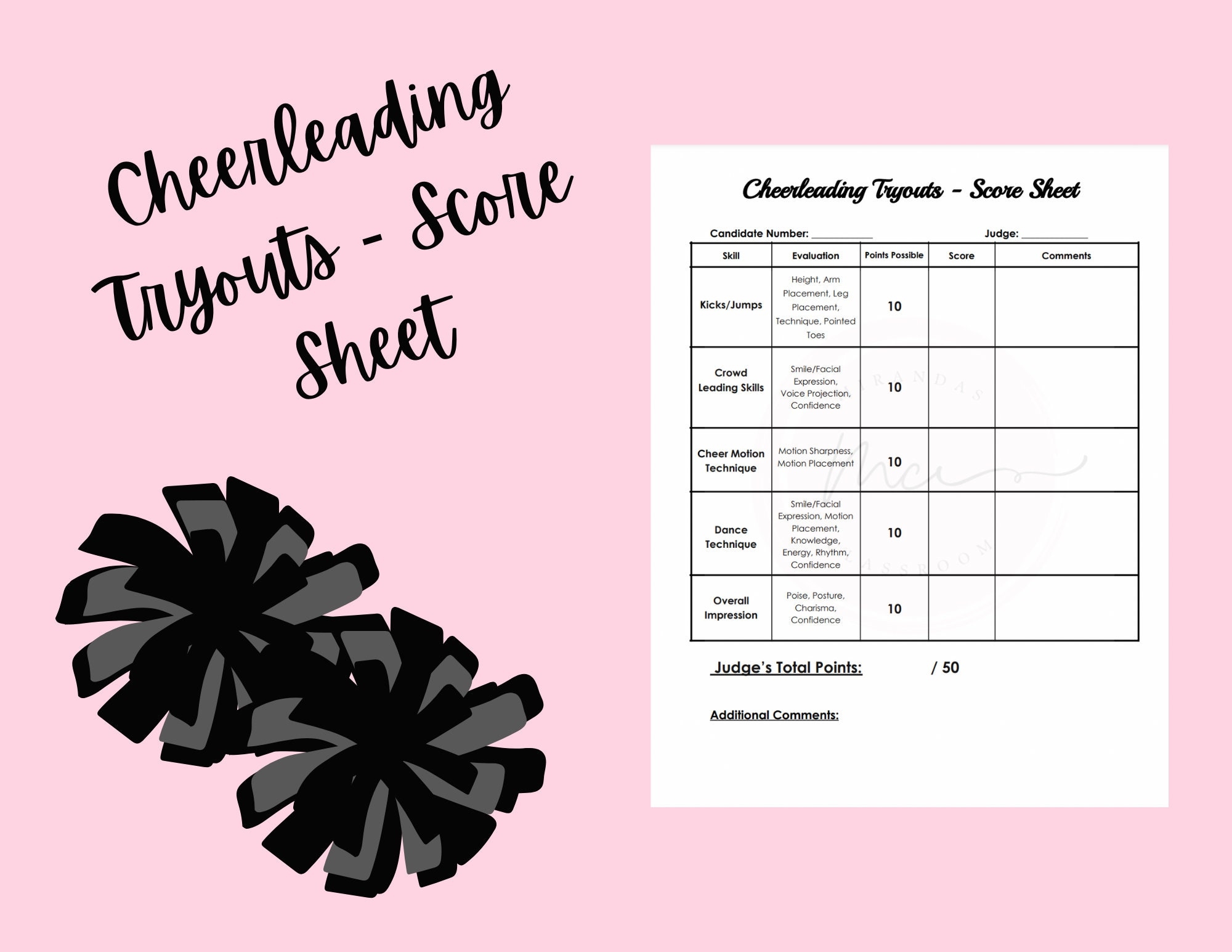 Cheerleading Tryouts Score Sheet Etsy
