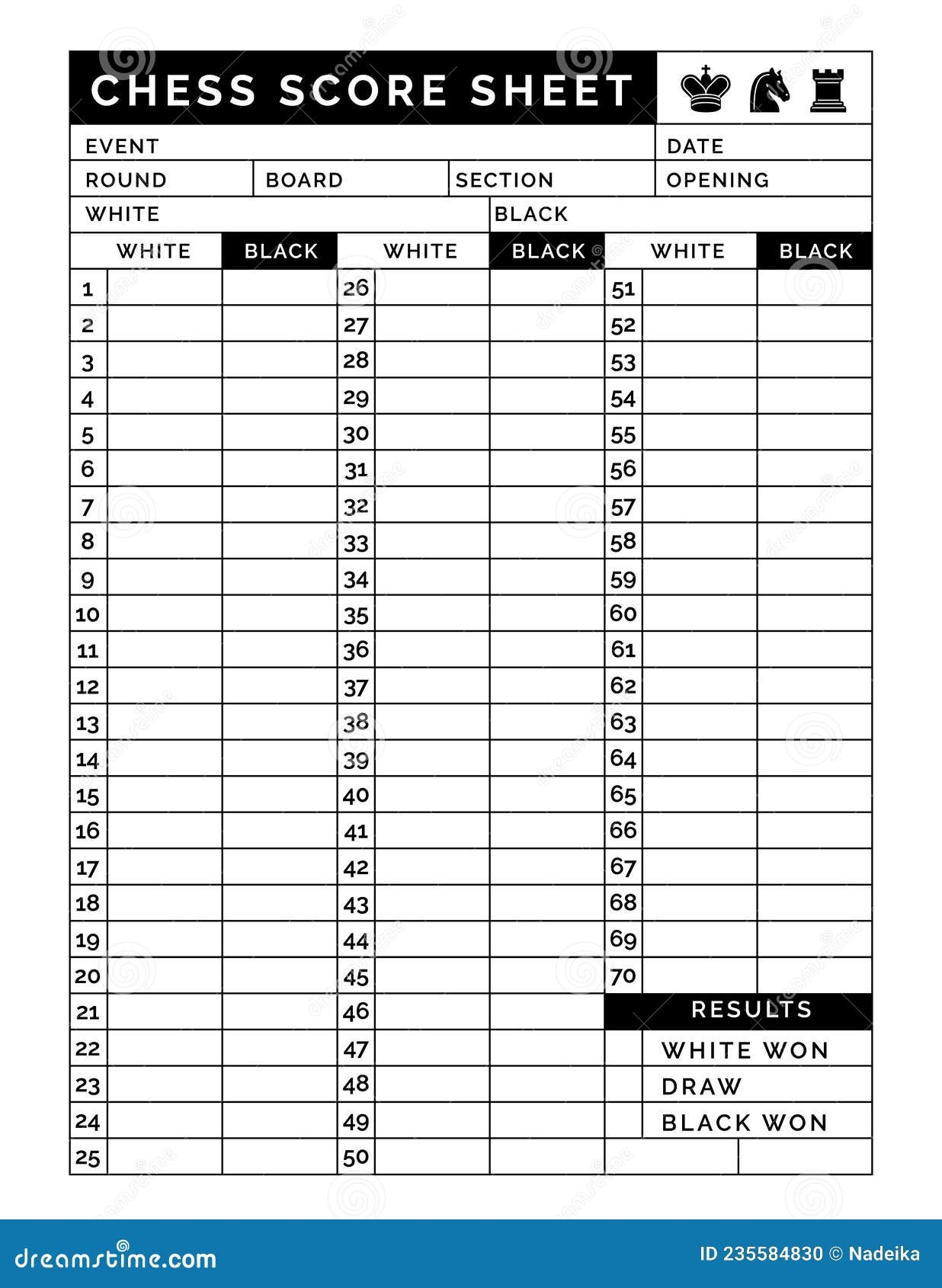 Chess Score Sheet Stock Vector Illustration Of Squares 235584830