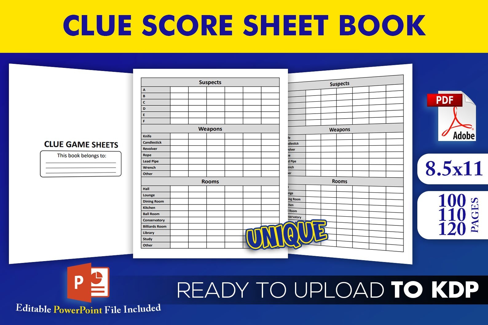 Clue Score Sheet Book KDP Interior Template Editable