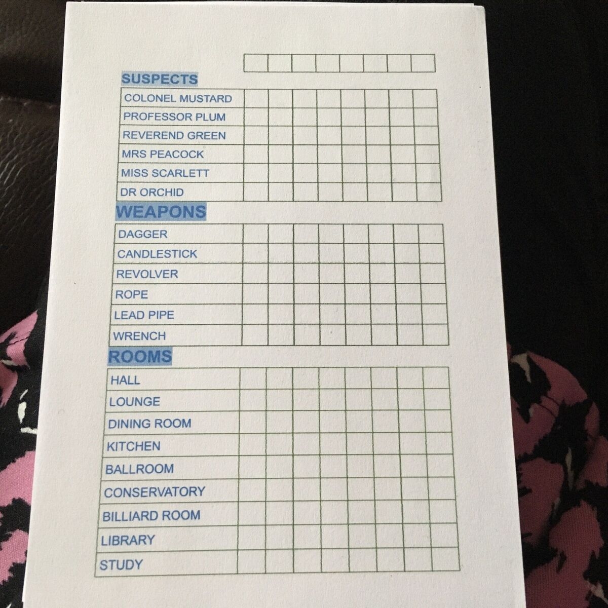 Clue Score Sheet Printable