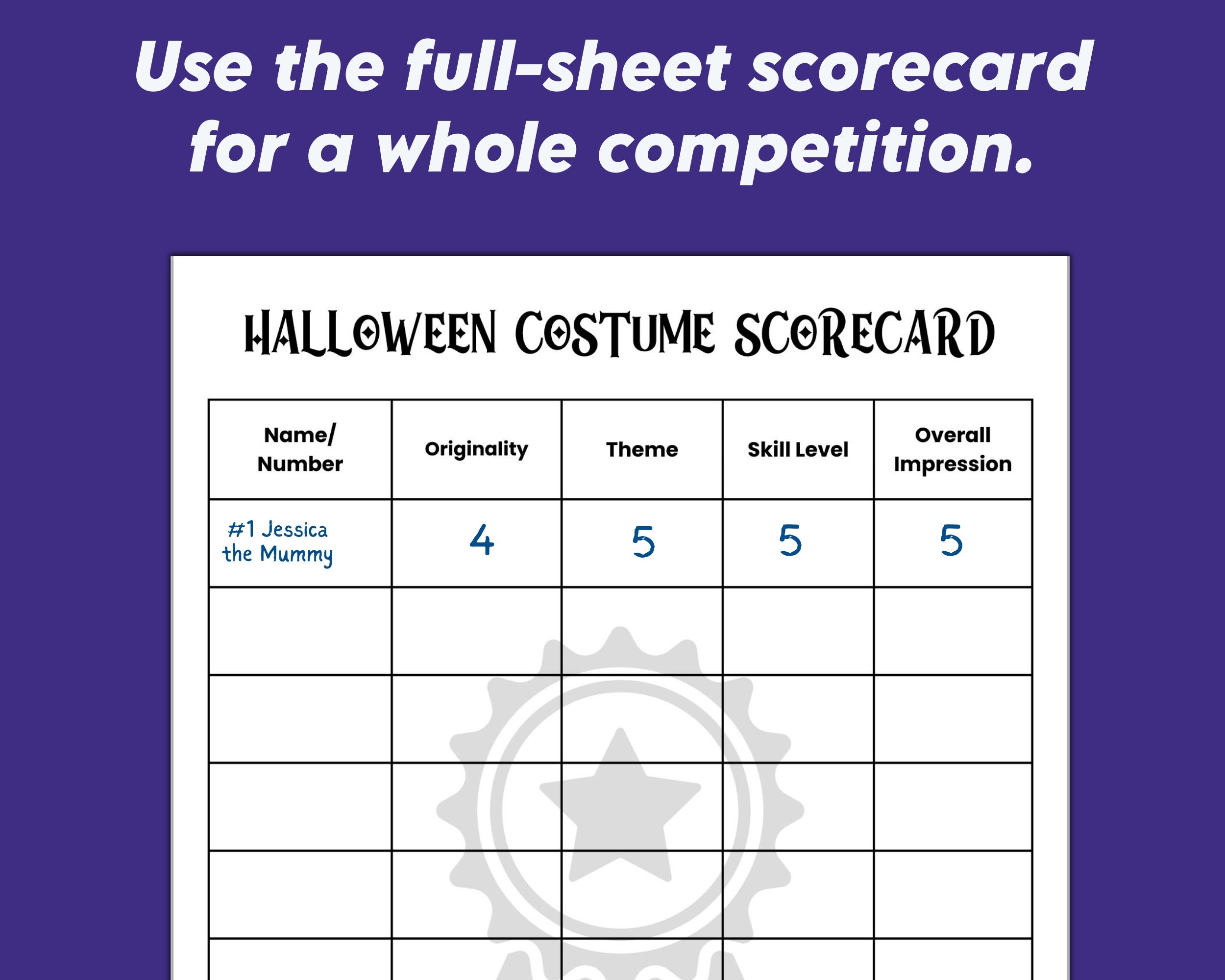 Costume Contest Score Card Halloween Party Judges Scorecard 