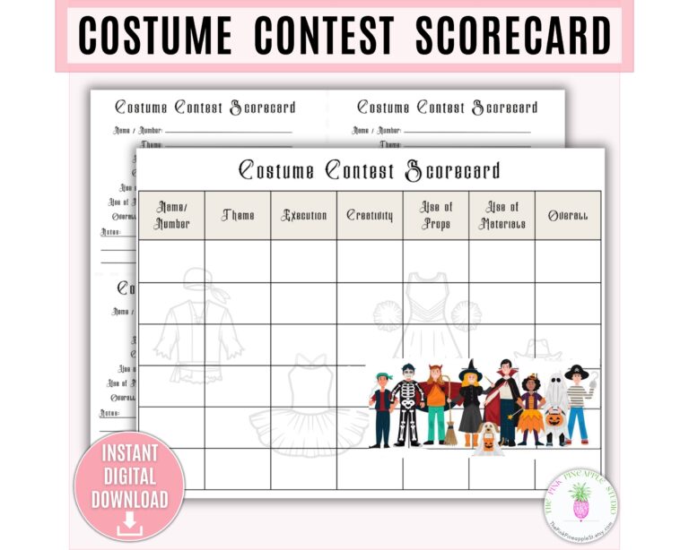 Costume Contest Scorecard Printable Costume Design Costume Evaluation Costume Judging Halloween Cosplay Event Themed Party Theatrical Etsy