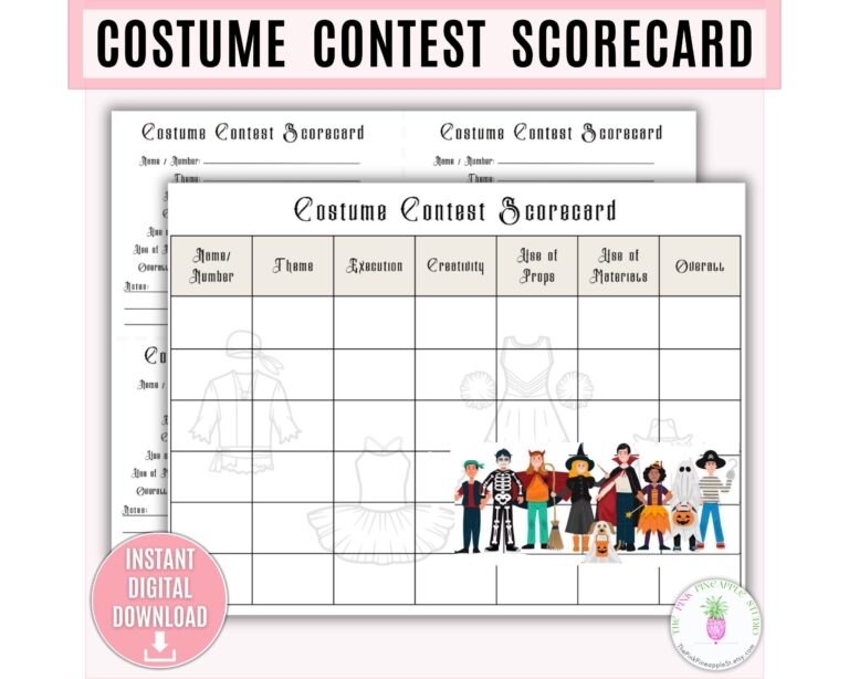 Costume Contest Scorecard Printable Costume Design Costume Evaluation Costume Judging Halloween Cosplay Event Themed Party Theatrical Etsy