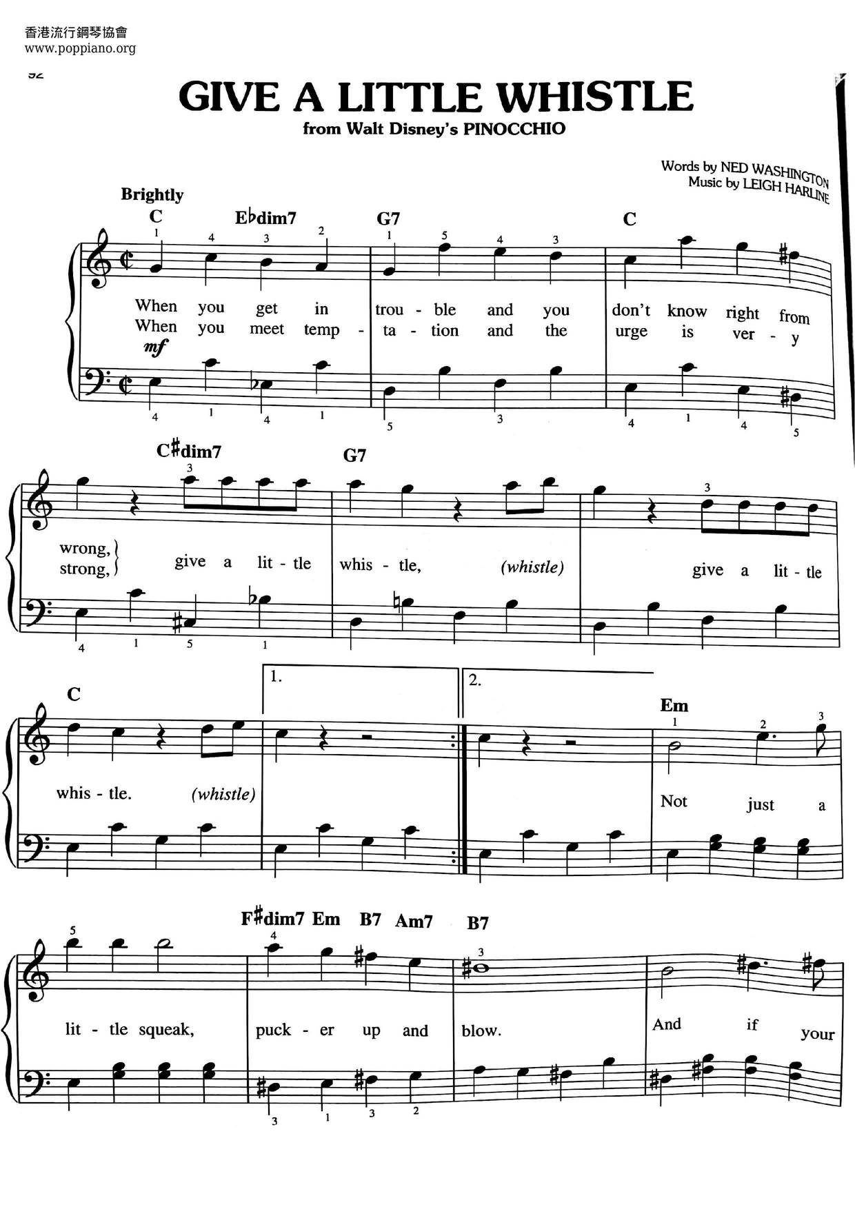 Disney Pinocchio Give A Little Whistle Sheet Music Pdf 