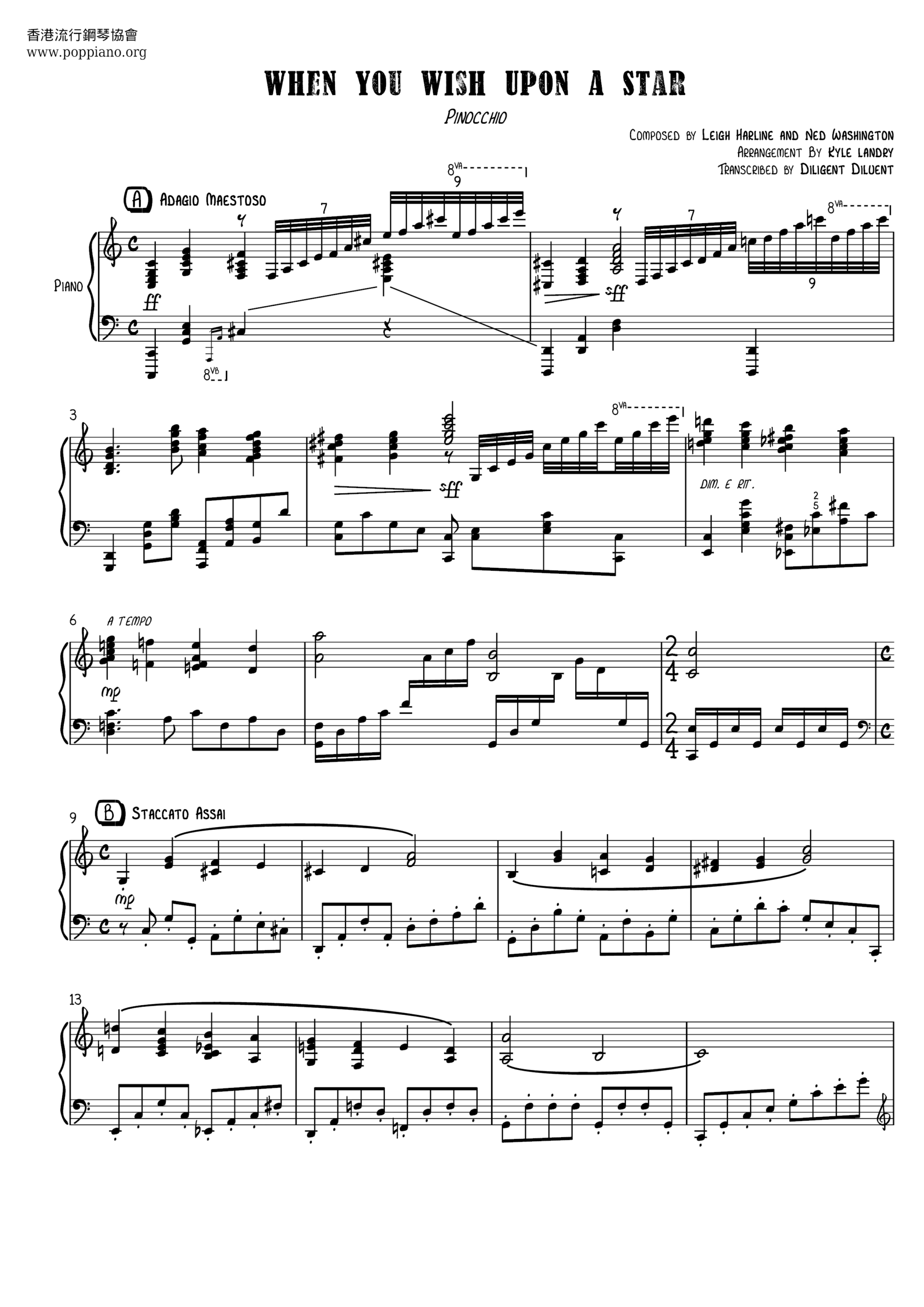  Disney Pinocchio When You Wish Upon A Star Sheet Music Pdf 