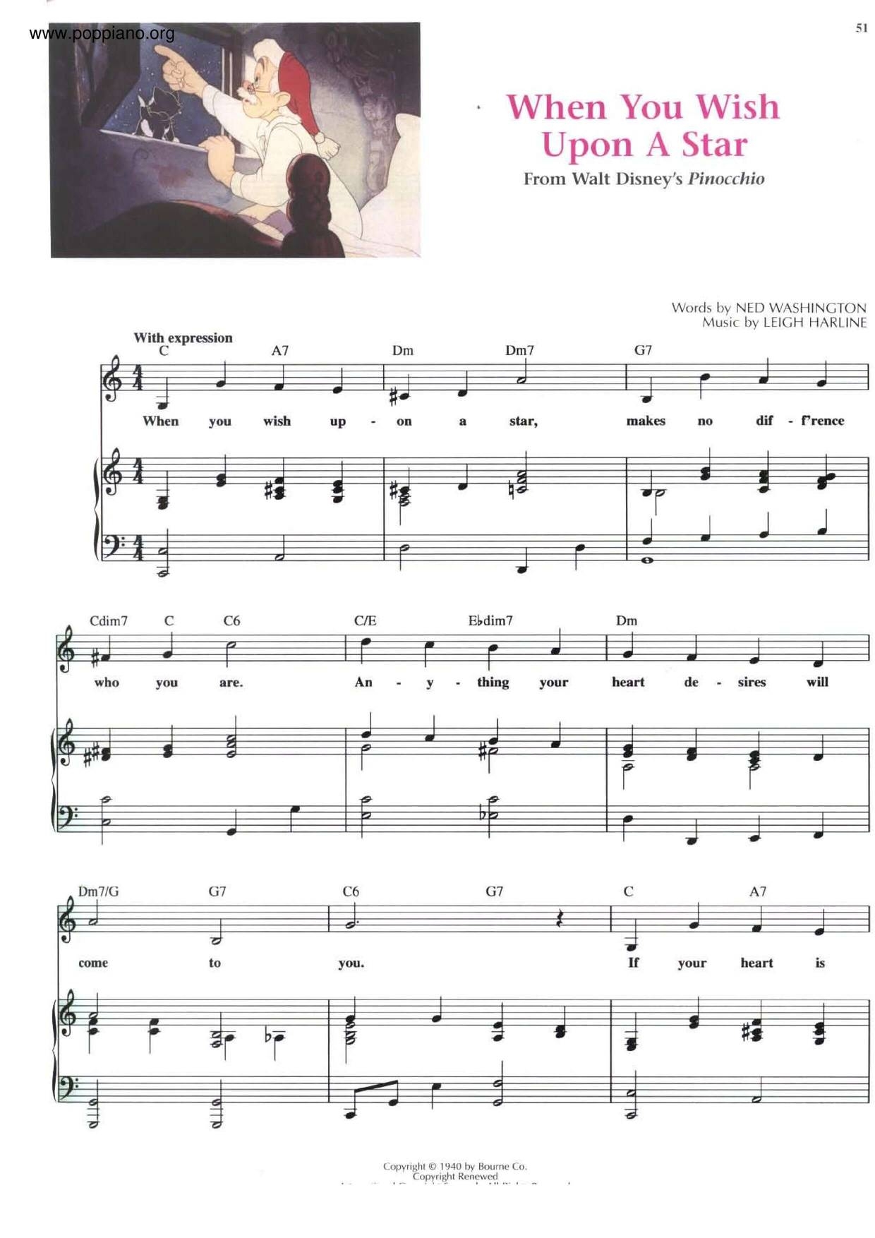  Disney Pinocchio When You Wish Upon A Star Sheet Music Pdf 