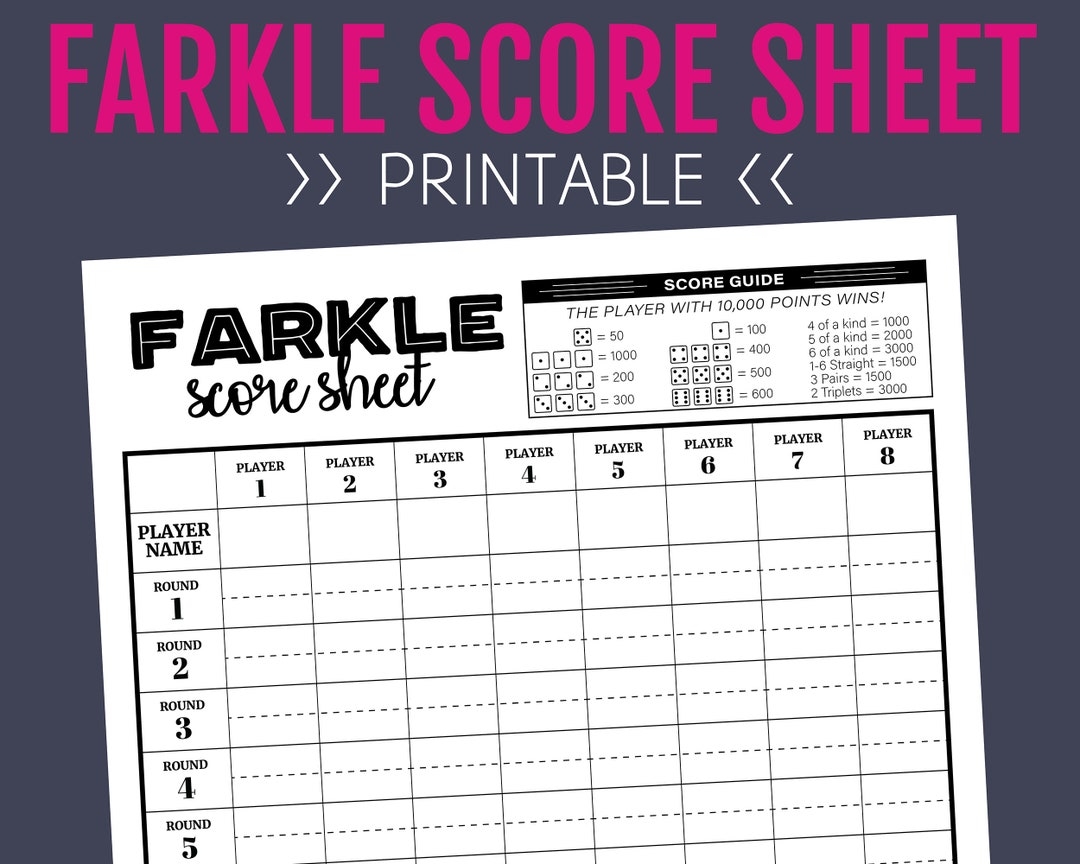 Farkle Score Sheet Printable Score Sheet Digital Instant Download Farkle Printable File PDF 8 5