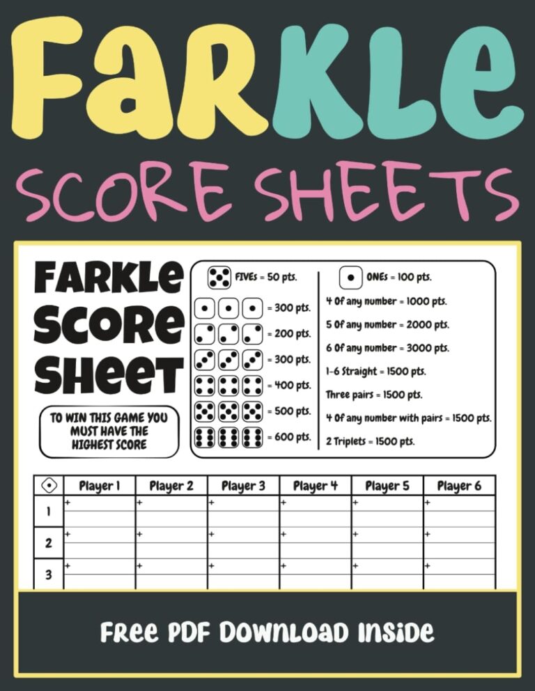 Farkle Score Sheets Fun And Convenient Game Tracking With Free Printable PDF Publishing Ish Amazon Books