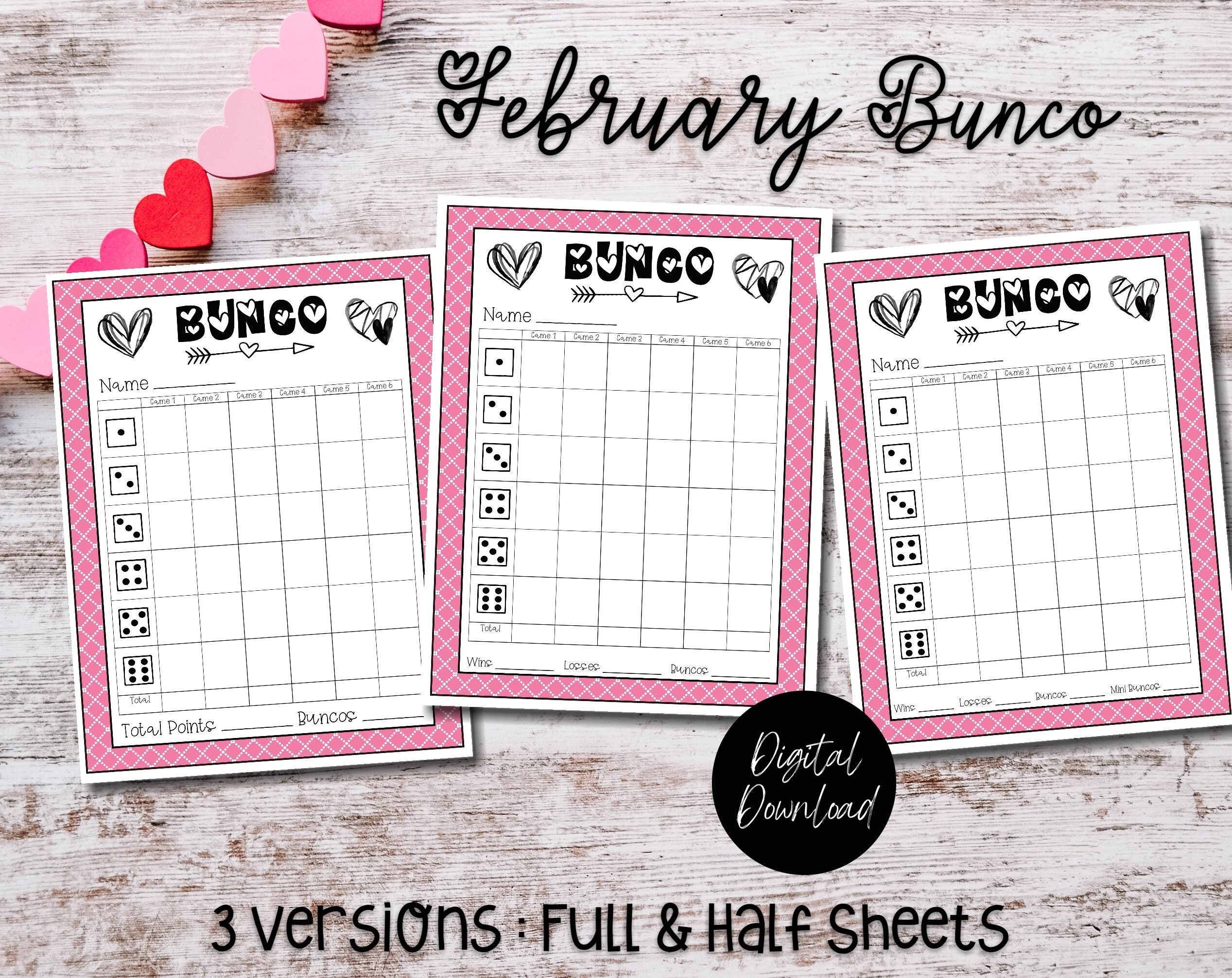 February Bunco Score Card Valentines Printable Bunco Worksheets 