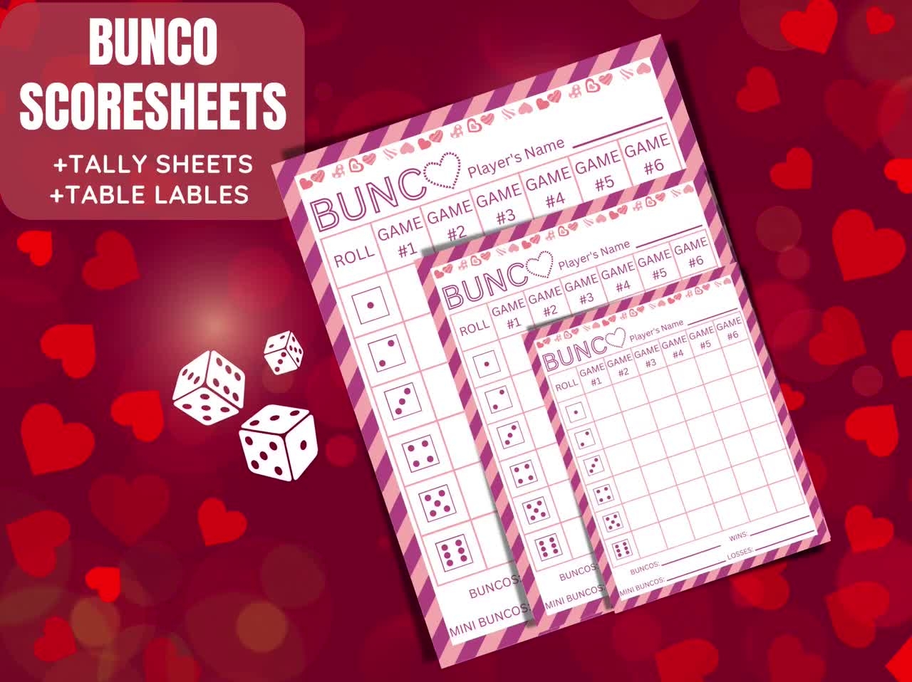 February Bunco Score Sheets Valentines Bunco Score Cards Bunco Tally Sheets Bunco Table Labels Bunco Printable Galentines Bunco Cards
