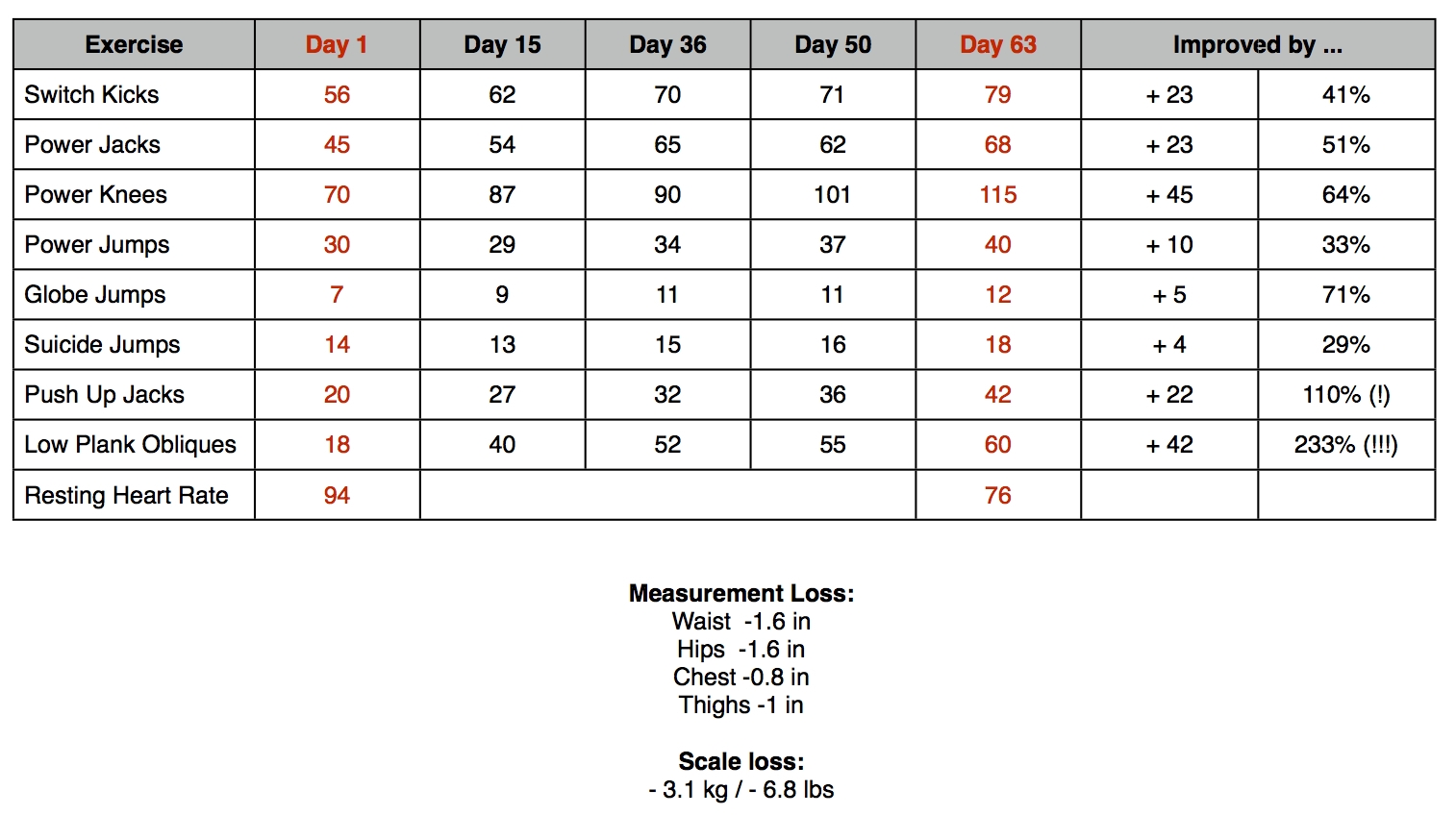 Fitness Test Insanity Workout Log