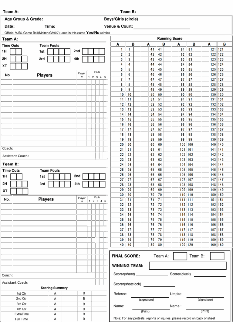 Free Printable Basketball Score Sheets Stat Sheets From Score Books