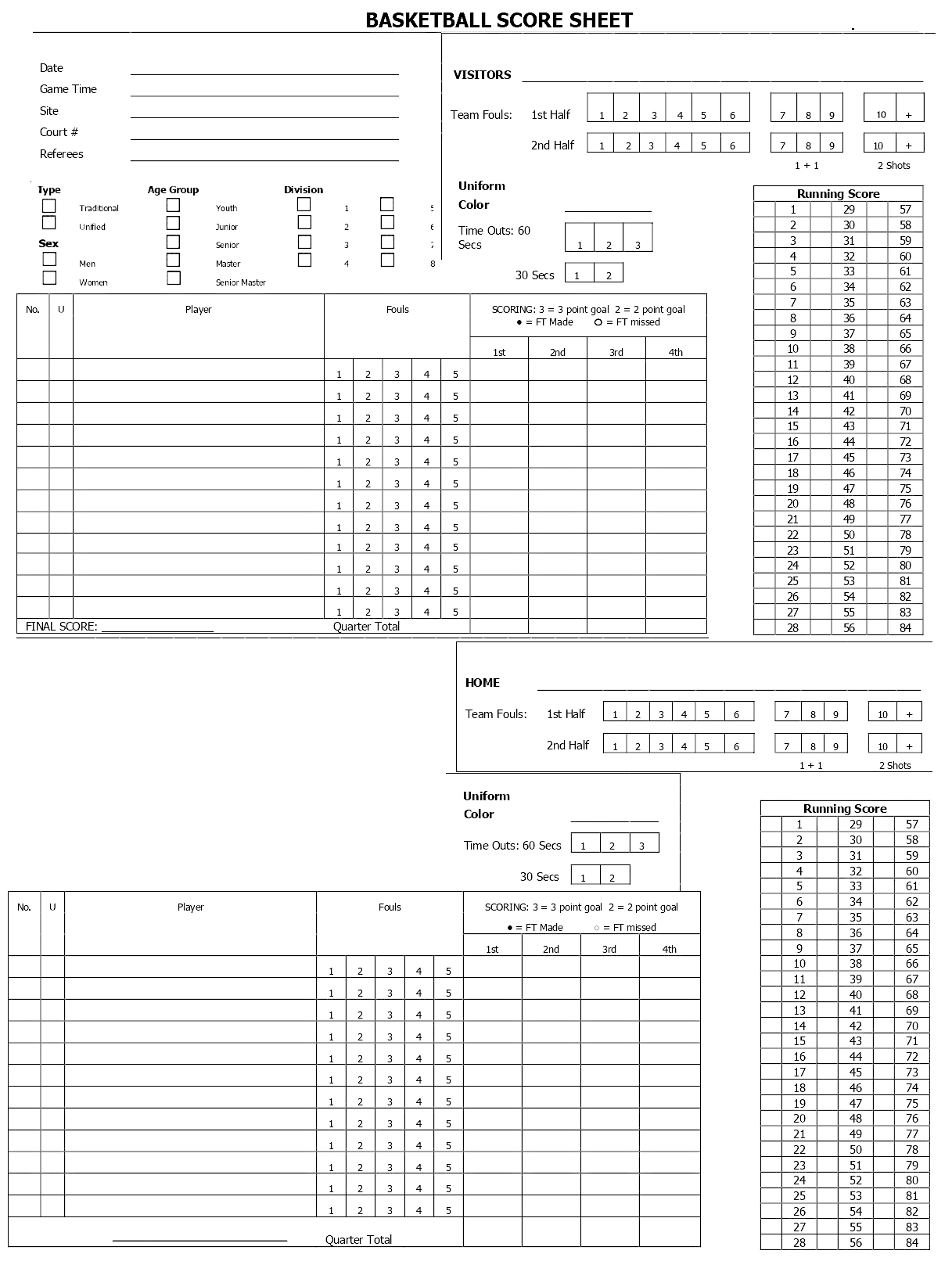 Free Printable Basketball Score Sheets Stat Sheets From Score Books Free Printable Basketball Score Sheets Stat Sheets From Score Books