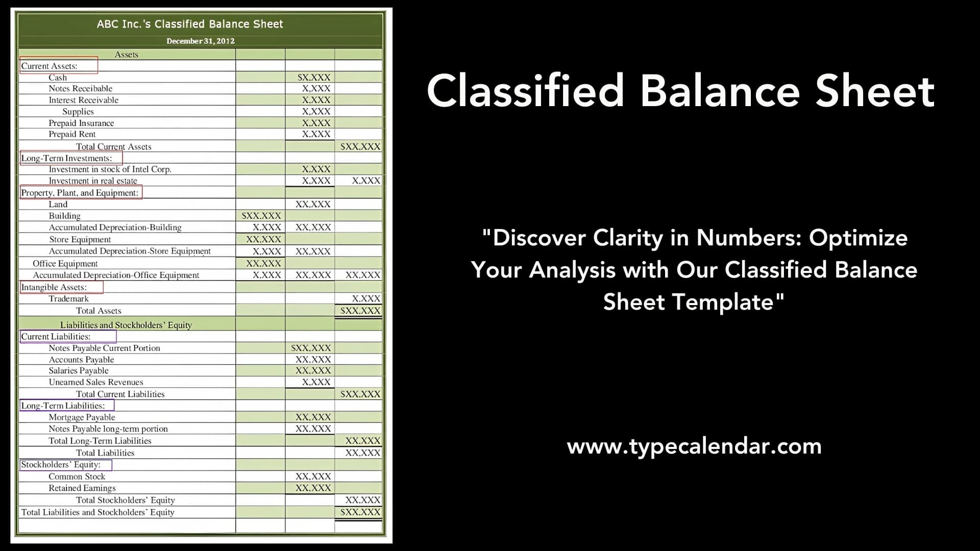 Free Printable Classified Balance Sheet Templates Excel PDF Example