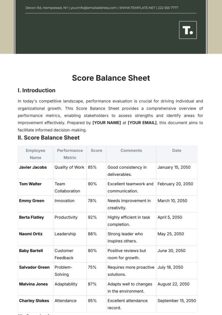 Free Score Balance Sheet Template To Edit Online