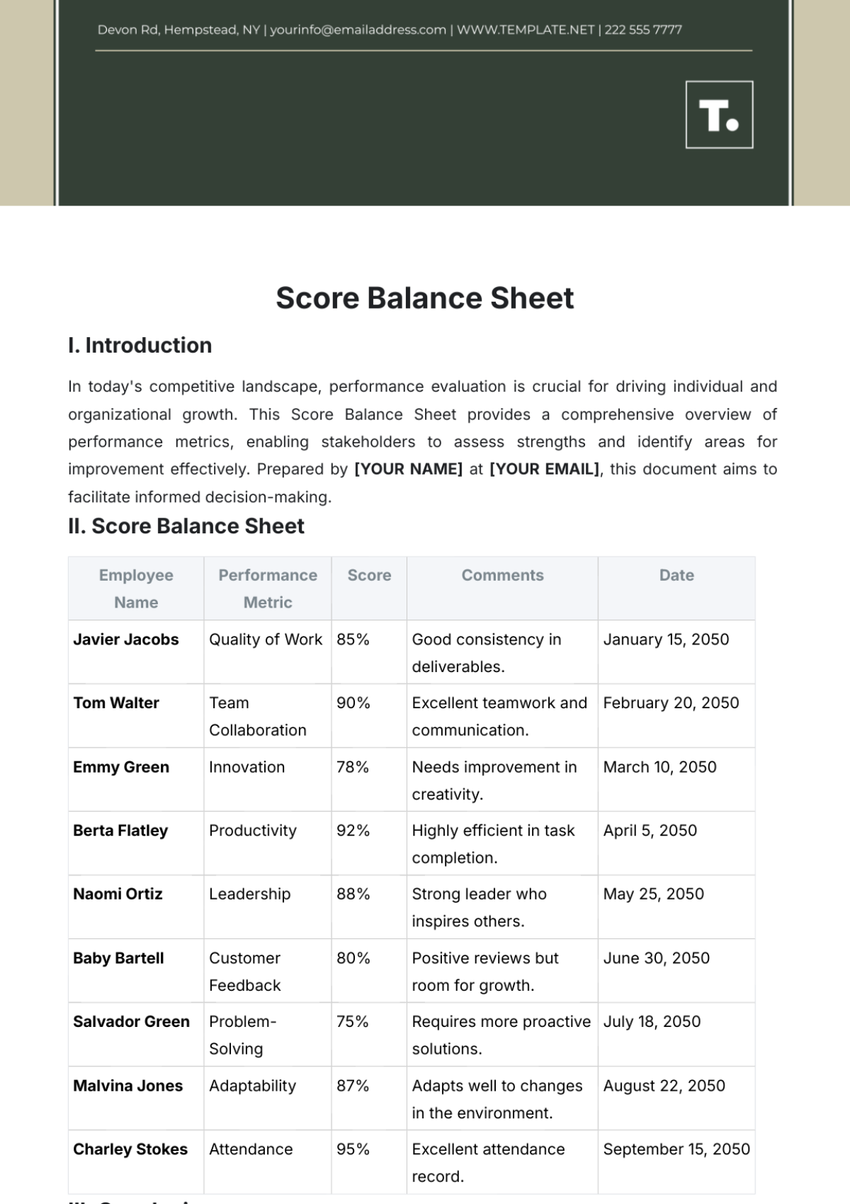 Free Score Balance Sheet Template To Edit Online