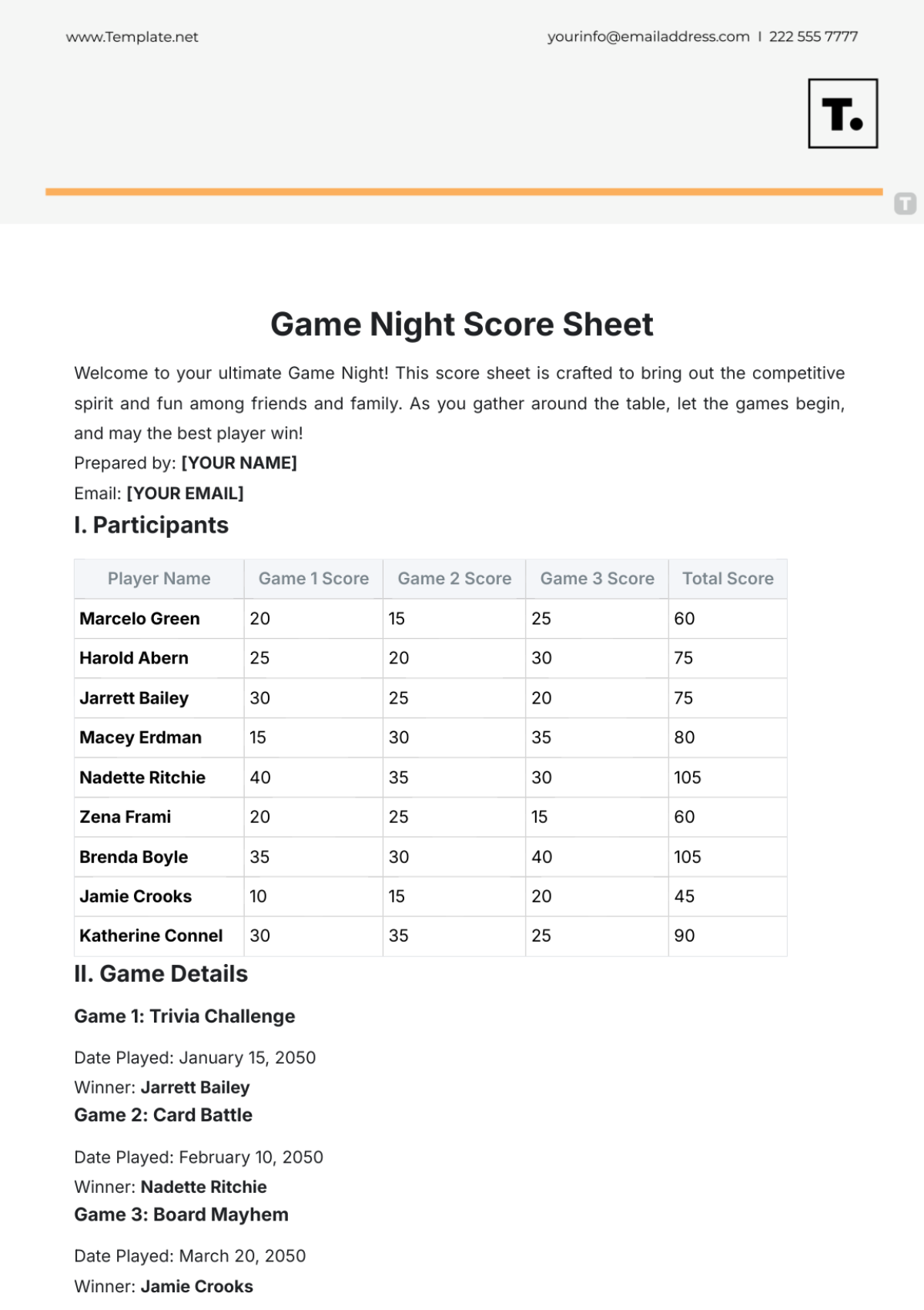 Free Score Sheet Templates Editable And Printable