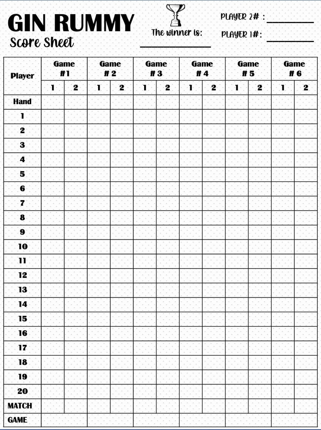 Gin Rummy Score Card Gin Rummy Scoresheet Gin Rummy Score Pads Printable File PDF Download 8 5x11 Etsy Sweden