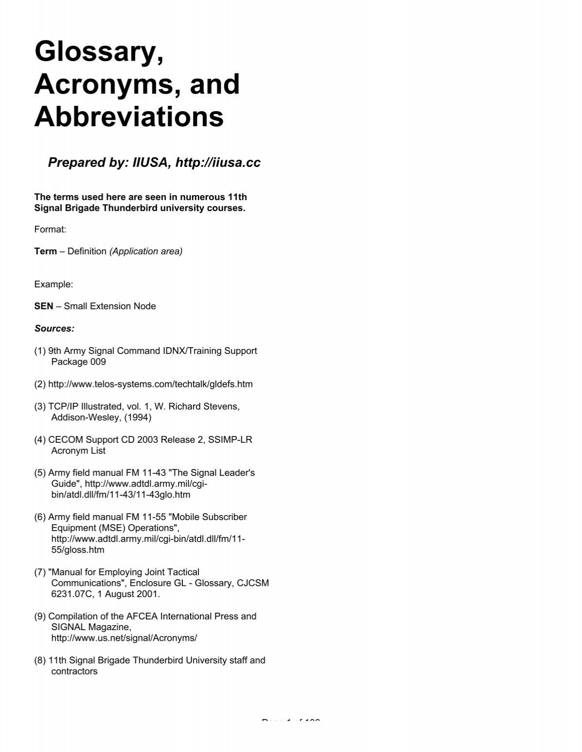 Glossary Acronyms And Abbreviations IIUSA