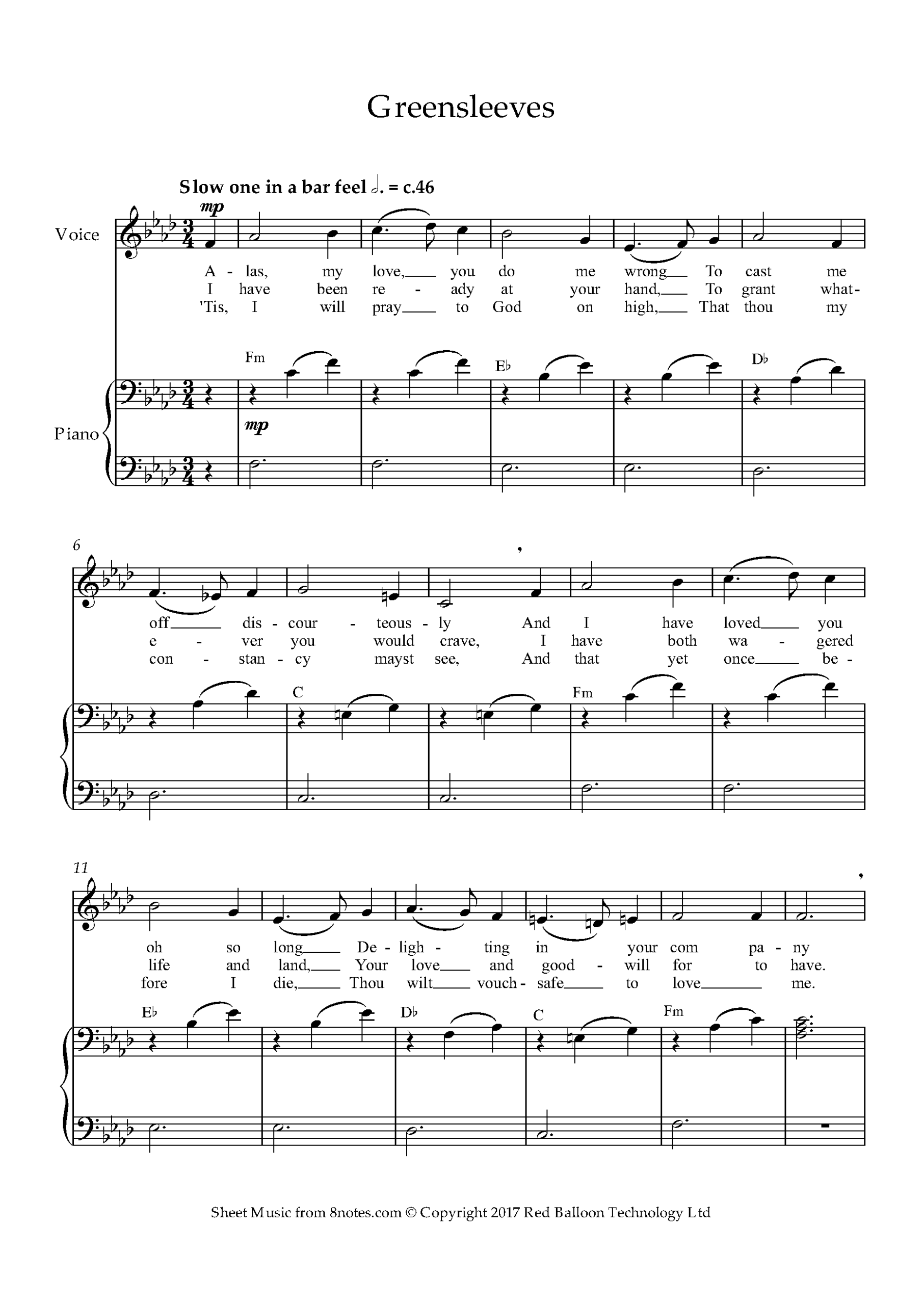 Greensleeves For Voice Free Sheet Music For Voice 8notes Greensleeves For Voice Free Sheet Music For Voice 8notes