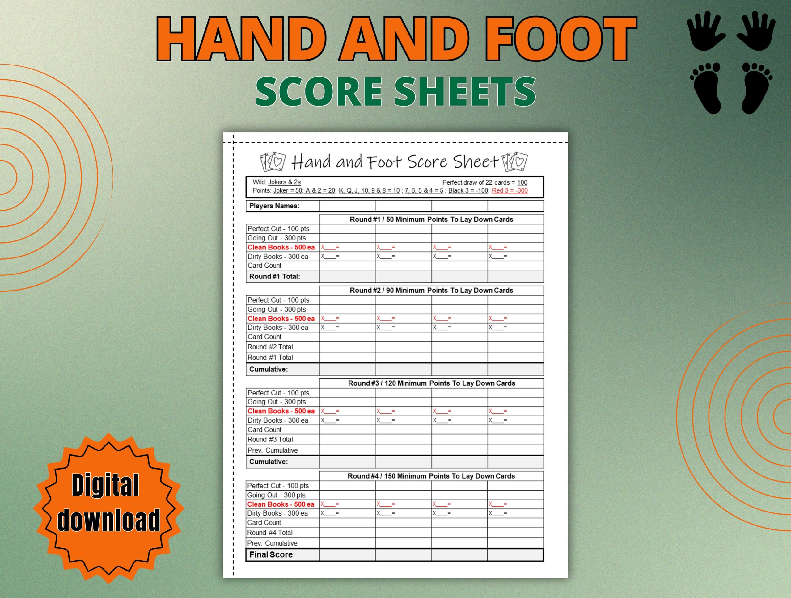 Hand And Foot Score Sheet Hand And Foot Rules Printable Hand And 
