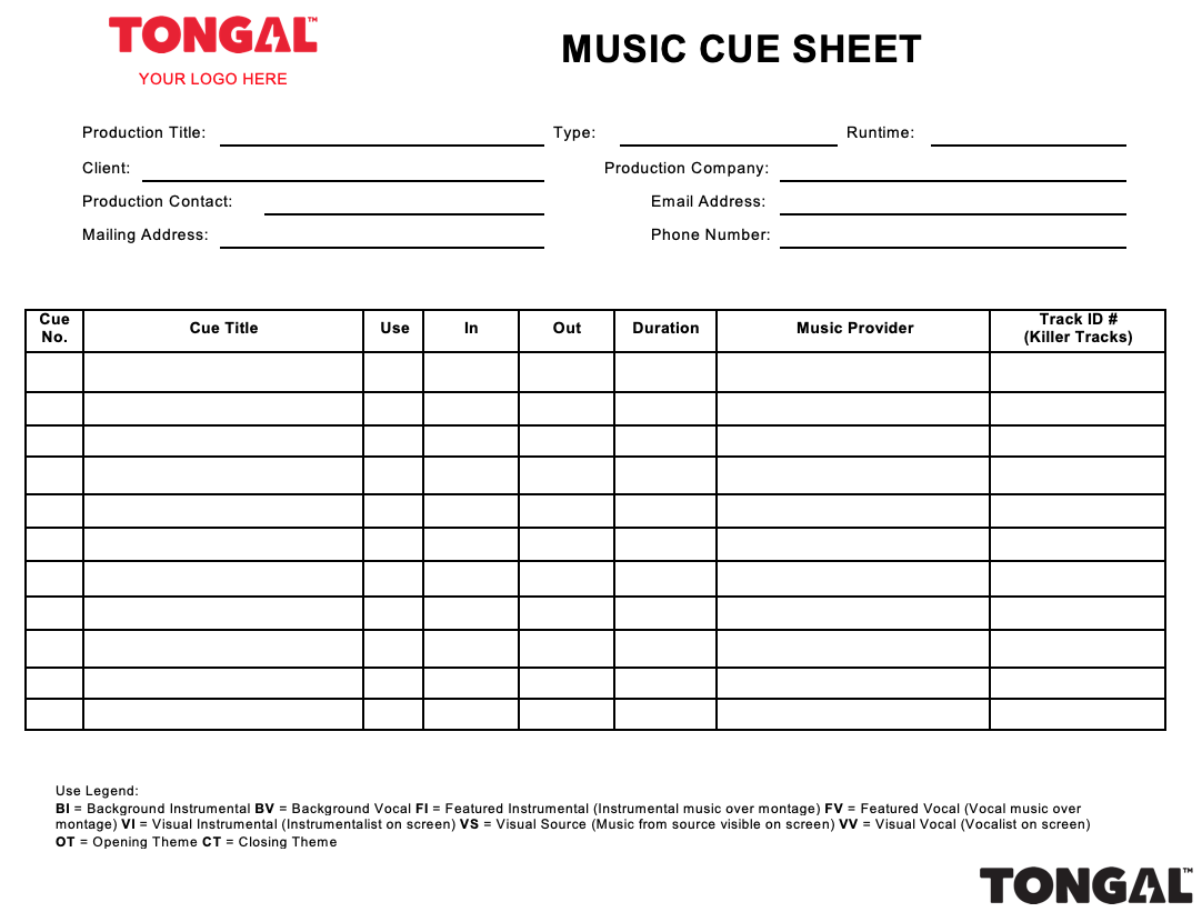 Introducing The Tongal Music Cue Sheet Introducing The Tongal Music Cue Sheet