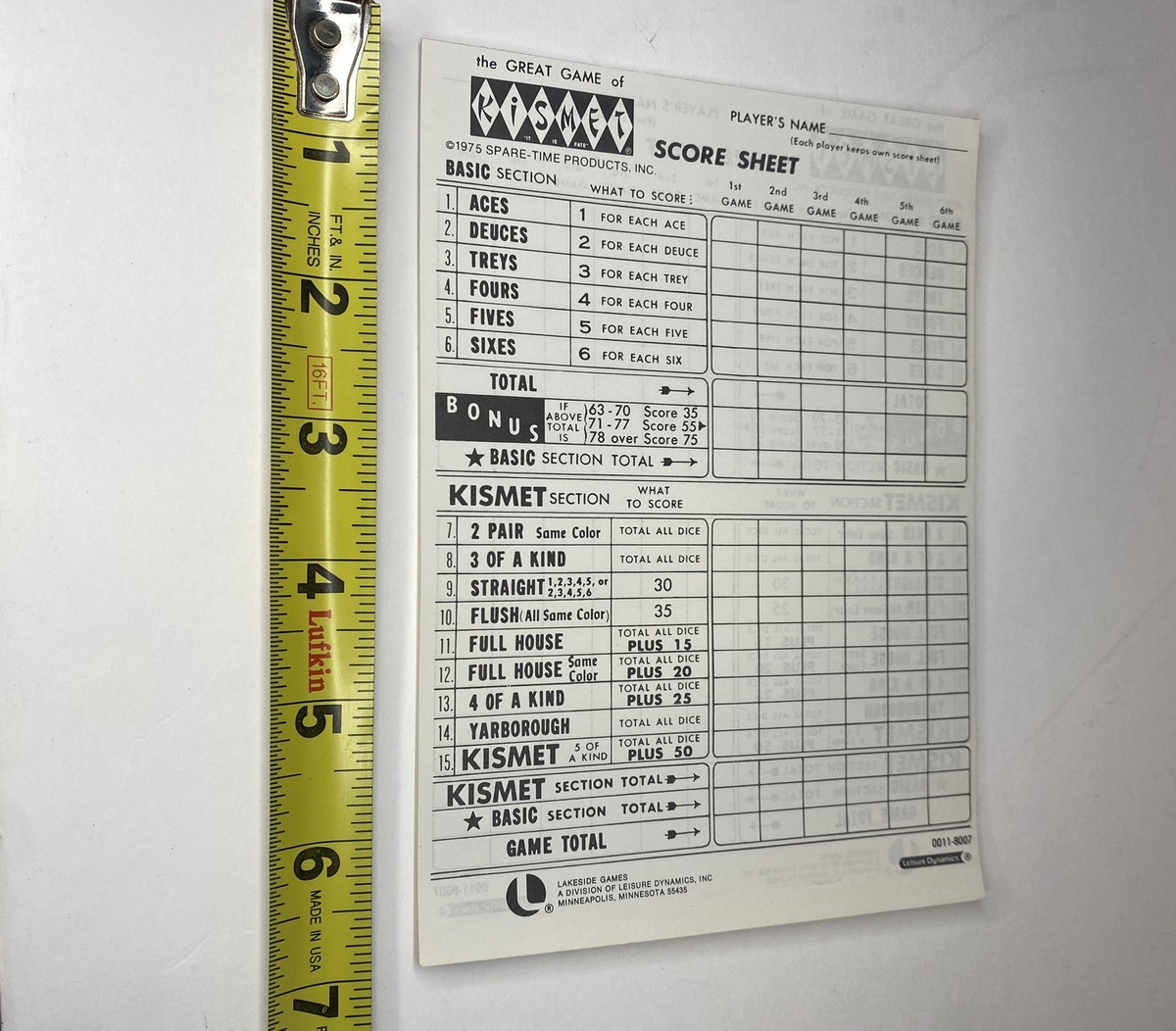 Kismet Game Score Sheet Pad Of 24 Lakeside Games 0011 8007 EBay