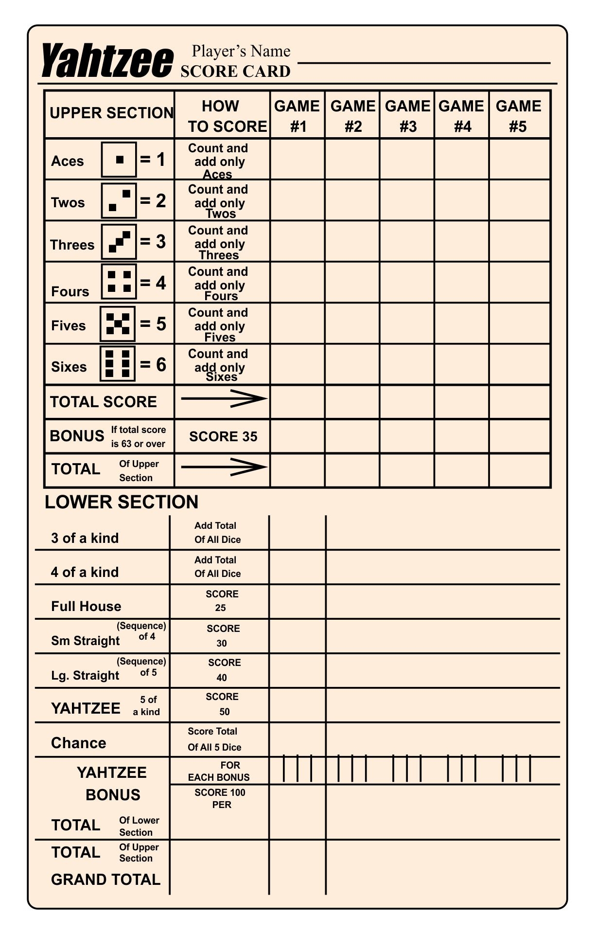 Free Printable Yahtzee Score Sheets Punterest