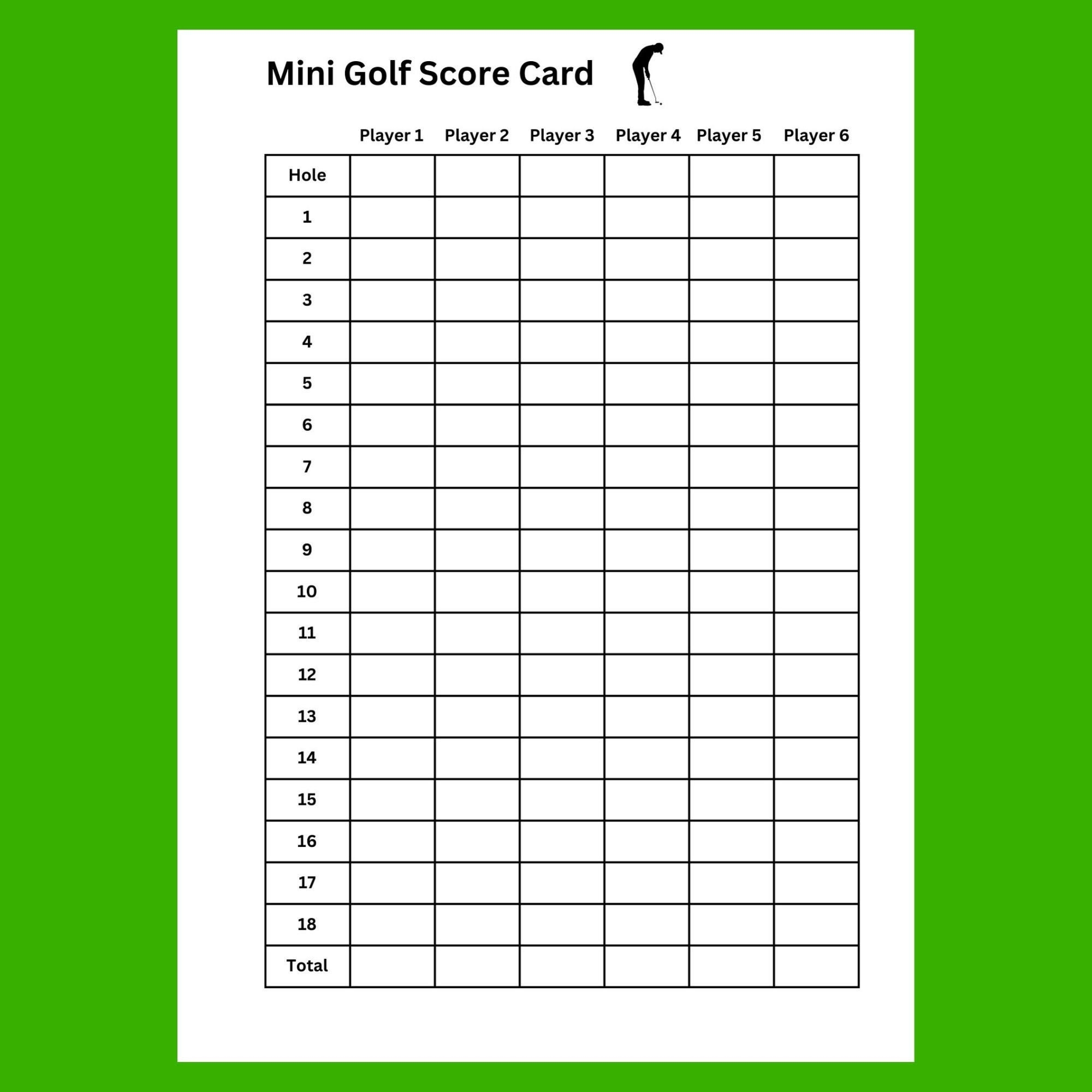 Mini Golf Score Card 5