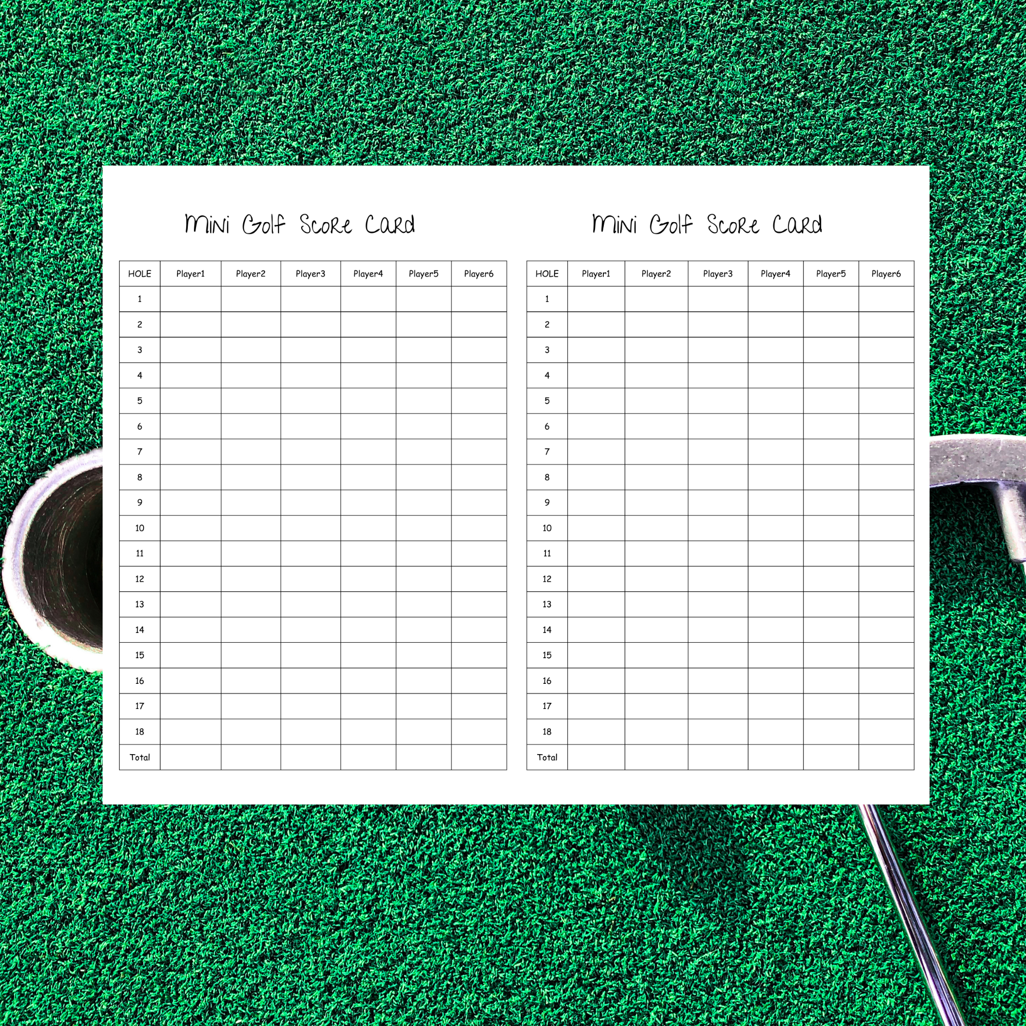 Mini Golf Scorecard 18 Holes Instant Download 