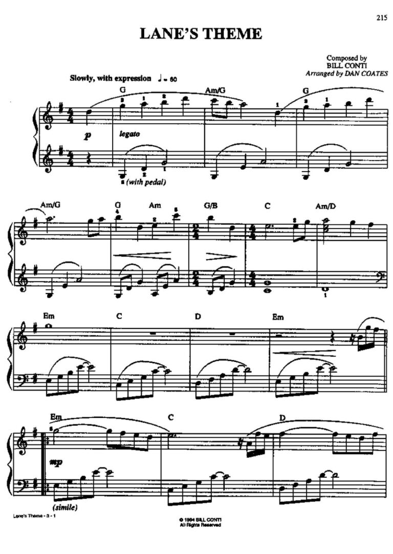  Movie Soundtrack Lane s Theme Sheet Music Pdf Free Score Download 