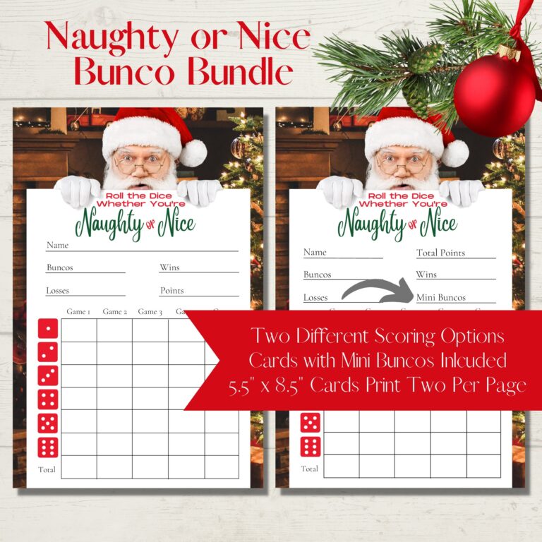 Naughty Or Nice Santa s List Printable Bunco Score Sheet Bundle 