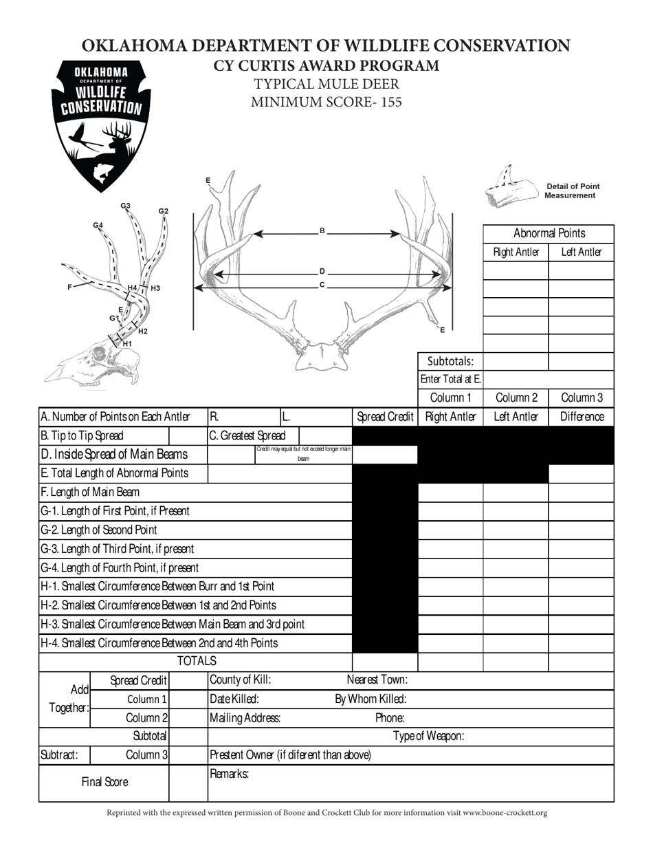 Oklahoma Typical Mule Deer Cy Curtis Award Program Fill Out Sign Online And Download PDF Templateroller