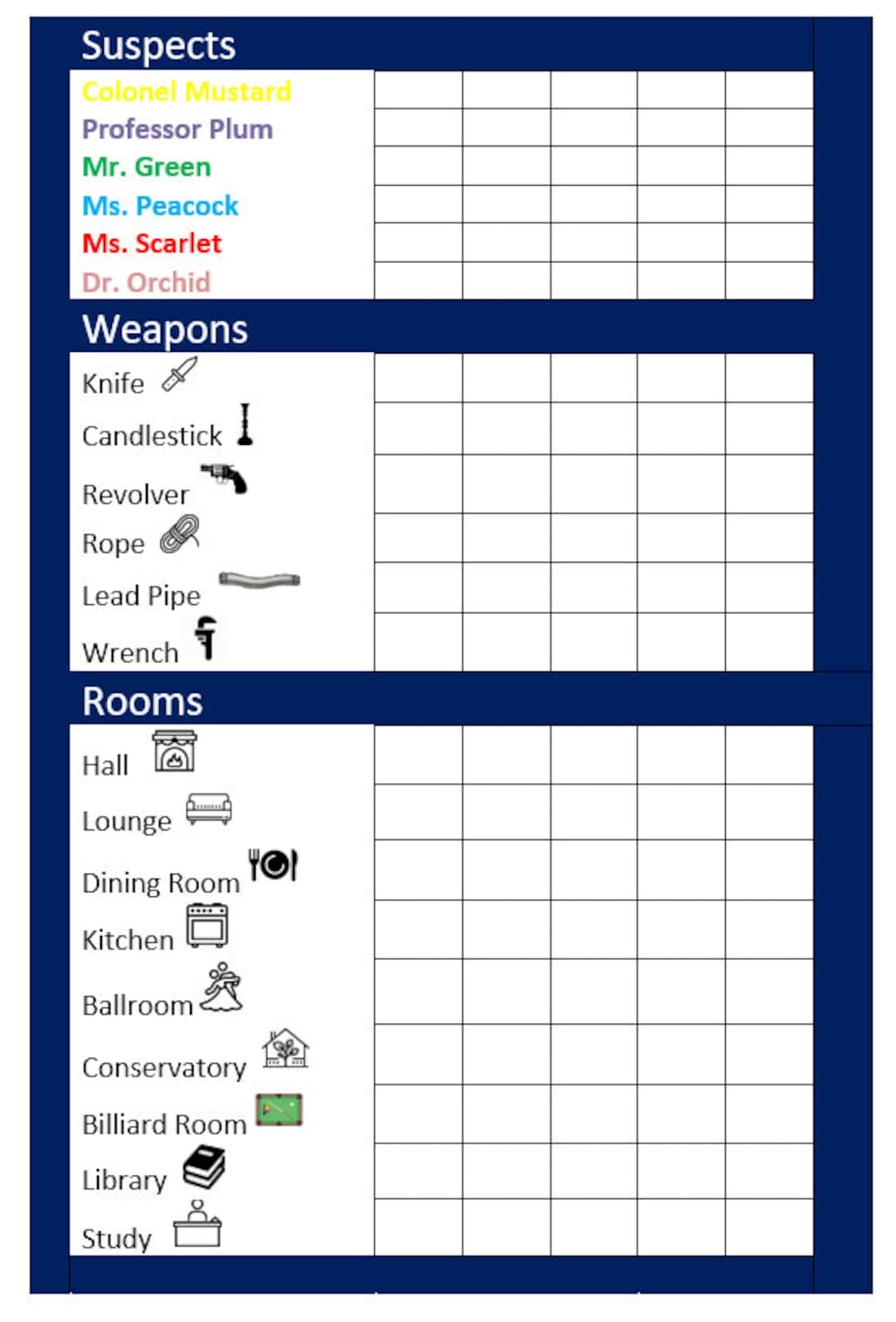Clue Sheets Score Free Printable