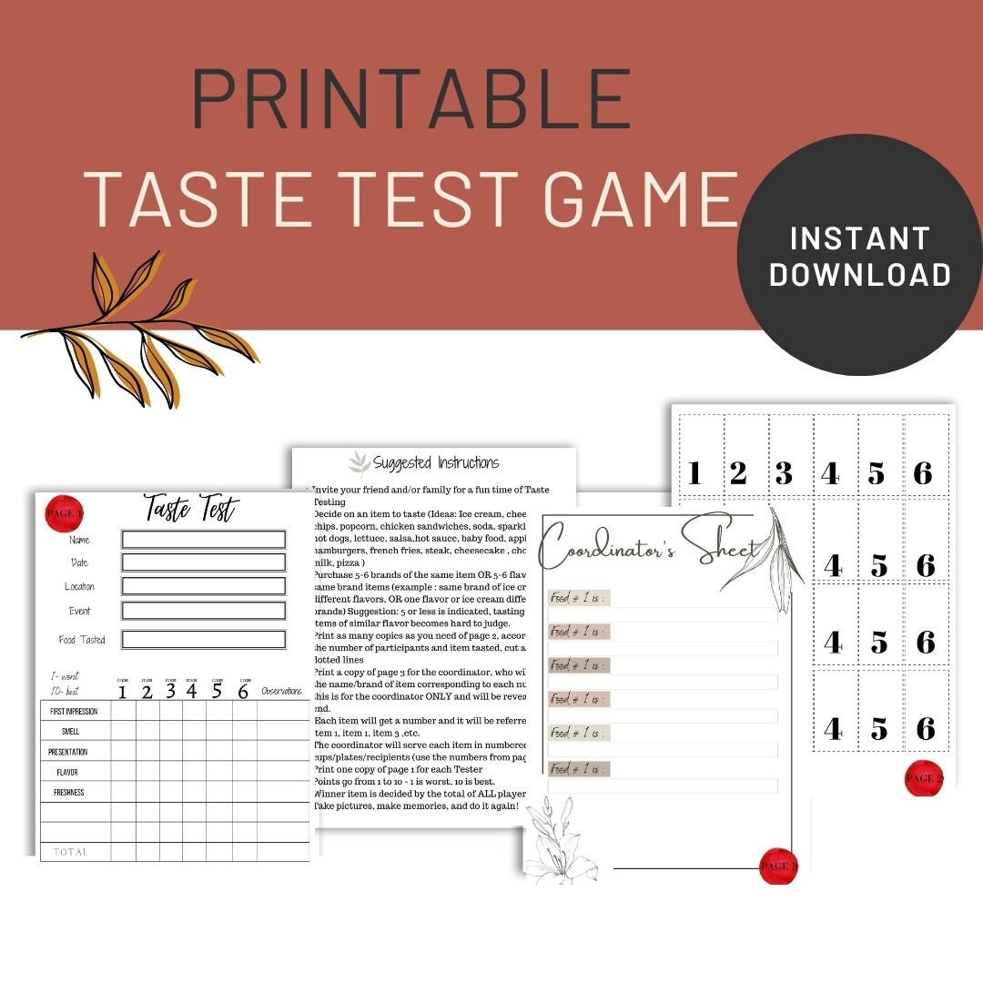 PRINTABLE Food Tasting Score Sheet Instant Download Family Appropriate Rate The Food Sheet Etsy