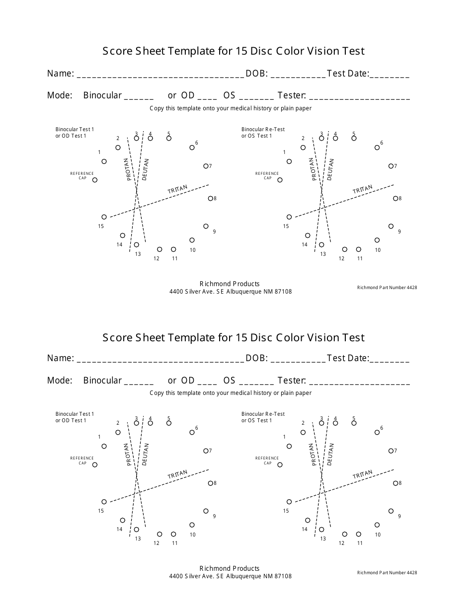 Score Sheet Template For 15 Disc Color Vision Test Fill Out Sign Online And Download PDF Templateroller Score Sheet Template For 15 Disc Color Vision Test Fill Out Sign Online And Download PDF Templateroller