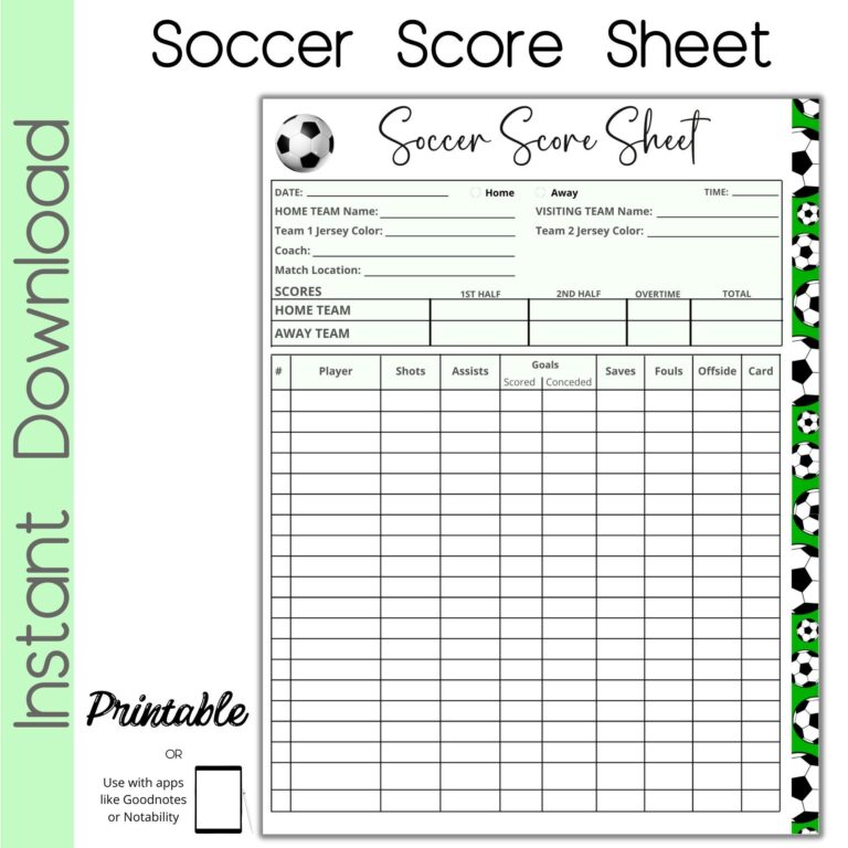 Soccer Score Card Soccer Scoresheet Etsy Australia
