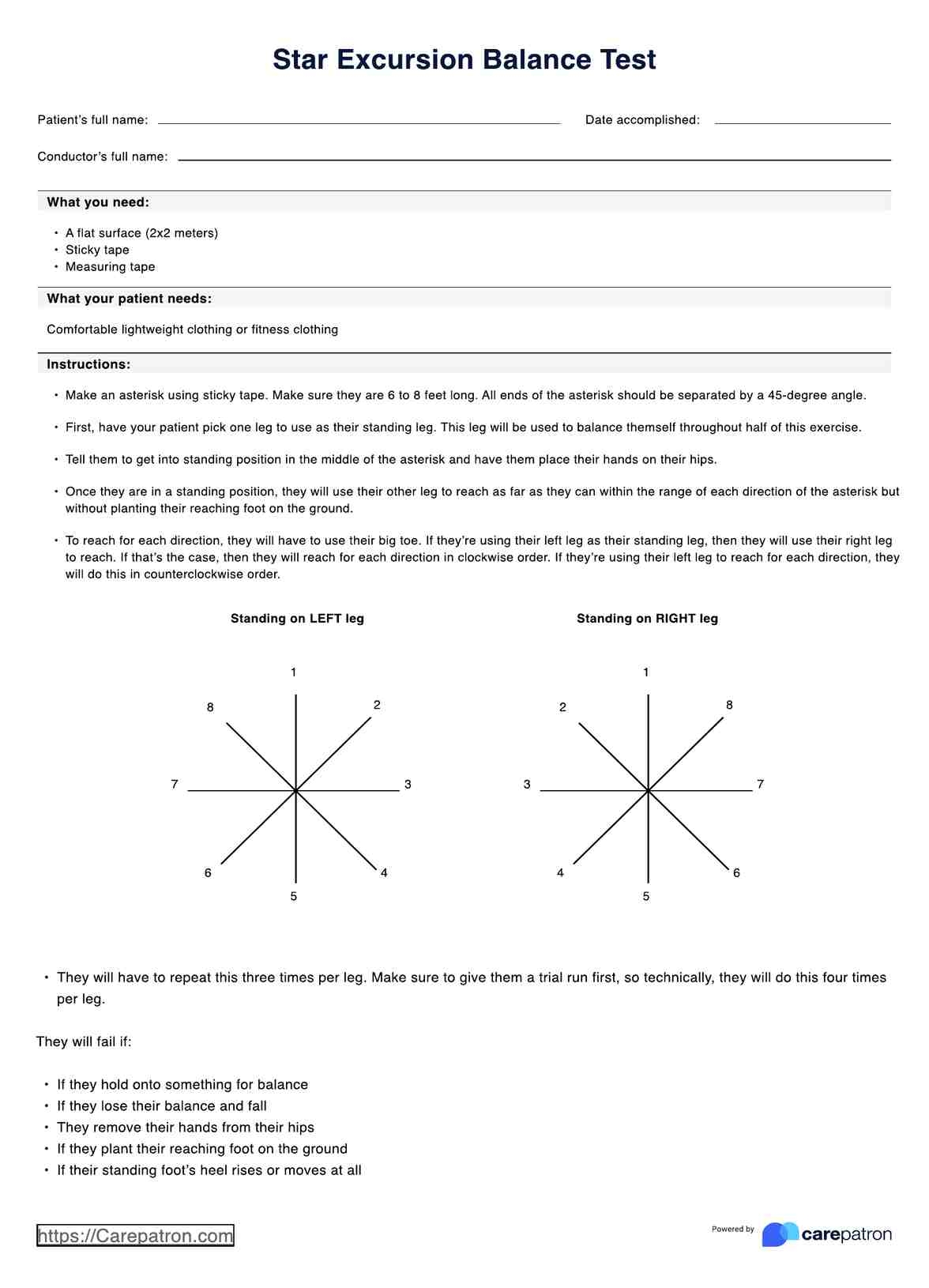 Star Excursion Balance Test U0026 Example Free PDF Download