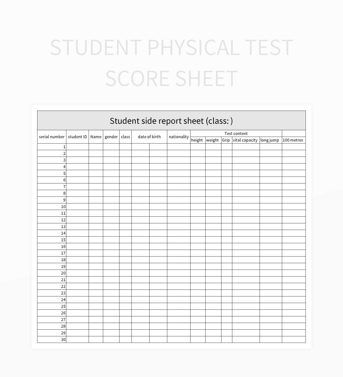 Student Physical Test Score Sheet Excel Template And Google Sheets File For Free Download Slidesdocs Student Physical Test Score Sheet Excel Template And Google Sheets File For Free Download Slidesdocs