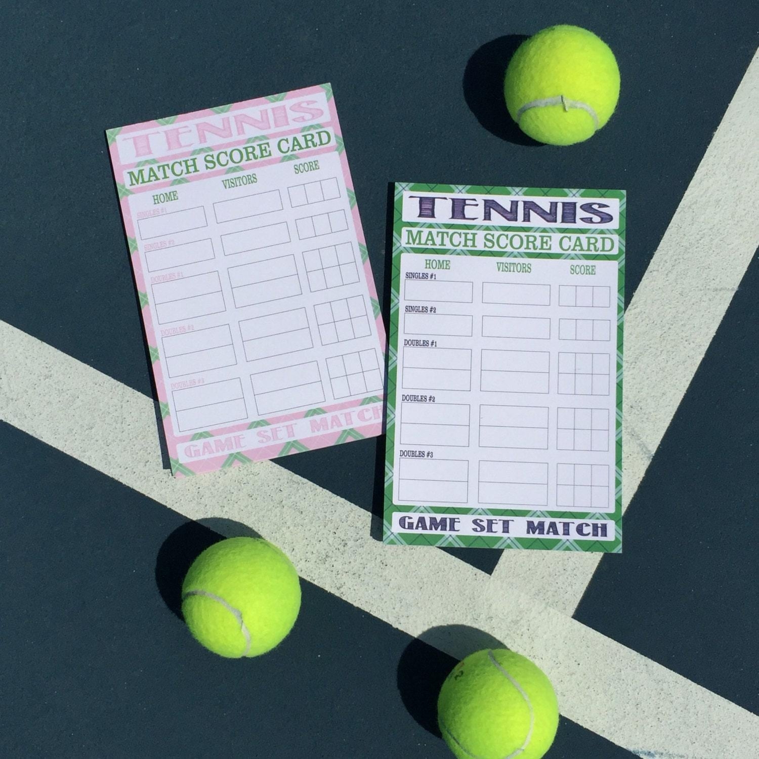 Tennis Match Score Card 2 Singles And 3 Doubles Etsy
