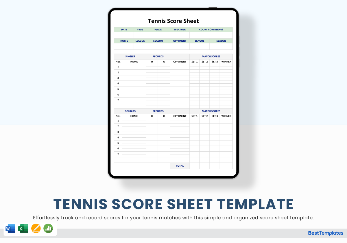 Free Printable Tennis Score Sheets